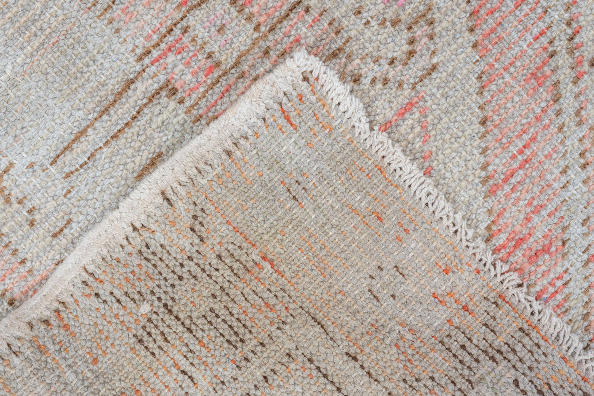 2' x 3' one-of-a-kind handmade vintage Oushak small size rug. Color palette: pink, gray, light gray, off-white, red, silver