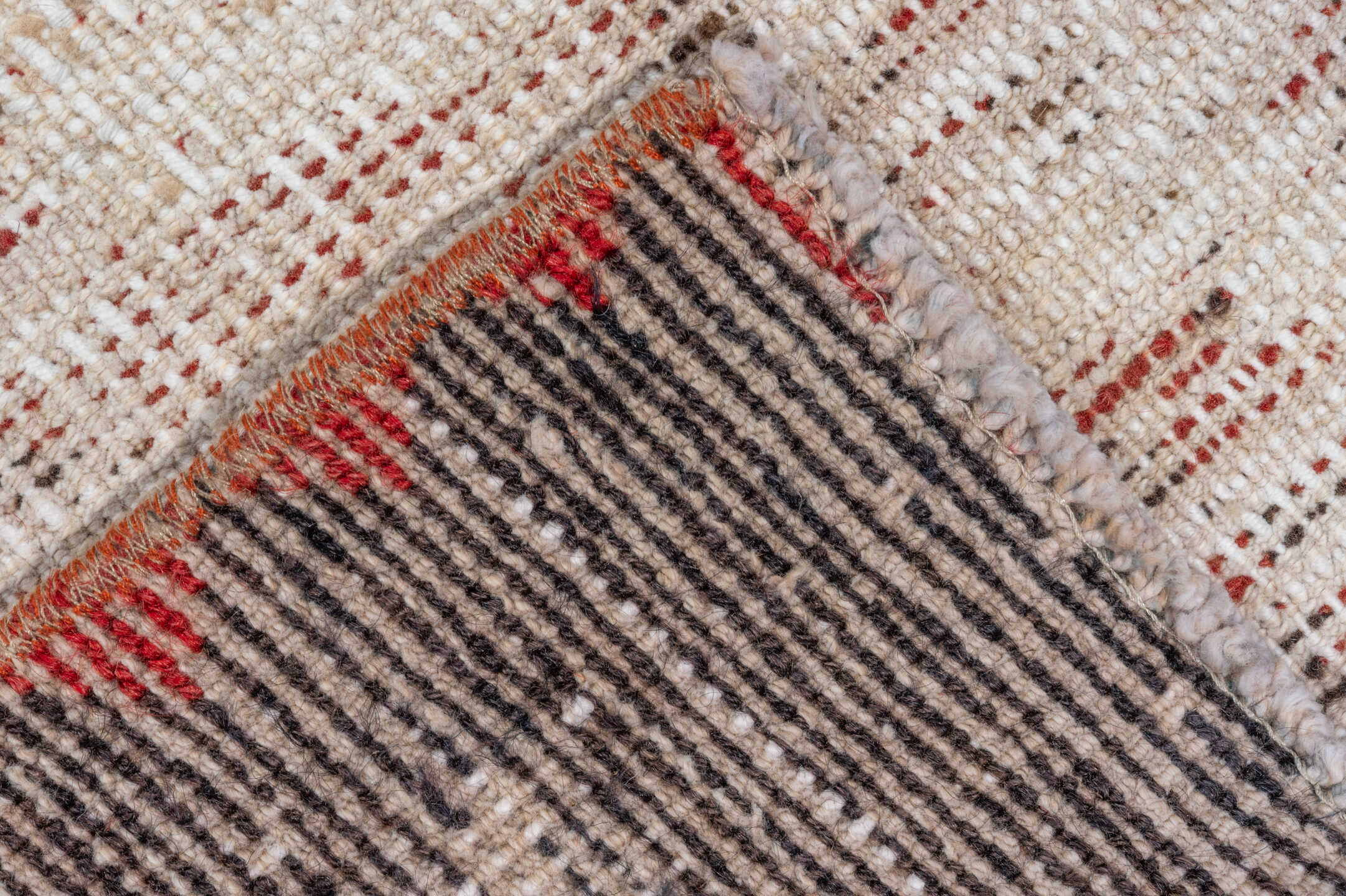 2' x 11' one-of-a-kind handmade vintage Oushak runner rug. Color palette: gray, light gray, off-white, red, pink, brown
