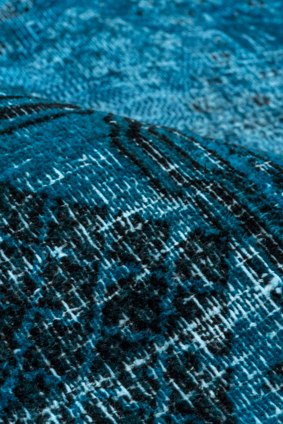 7' x 10' one-of-a-kind handmade vintage Overdyed large size rug. Color palette: blue, gray, light blue, green