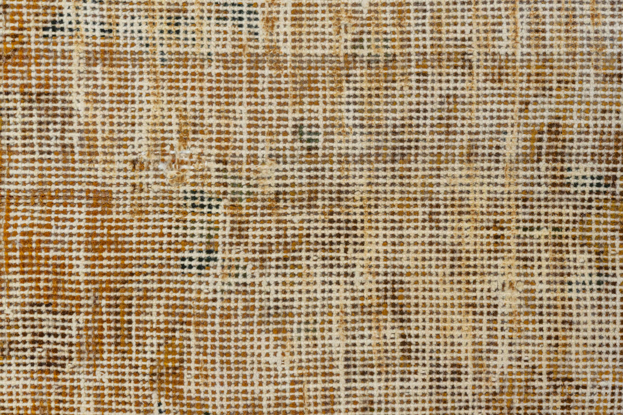 9' x 11' one-of-a-kind handmade vintage Overdyed large size rug. Color palette: brown, orange, off-white, gray, light gray