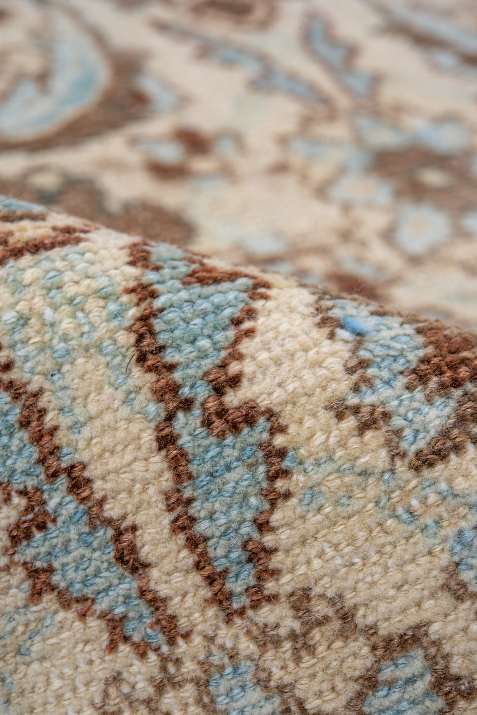 5' x 6' one-of-a-kind handmade vintage Malayer rug. Color palette: gray, blue, off-white, brown, light gray, orange, green