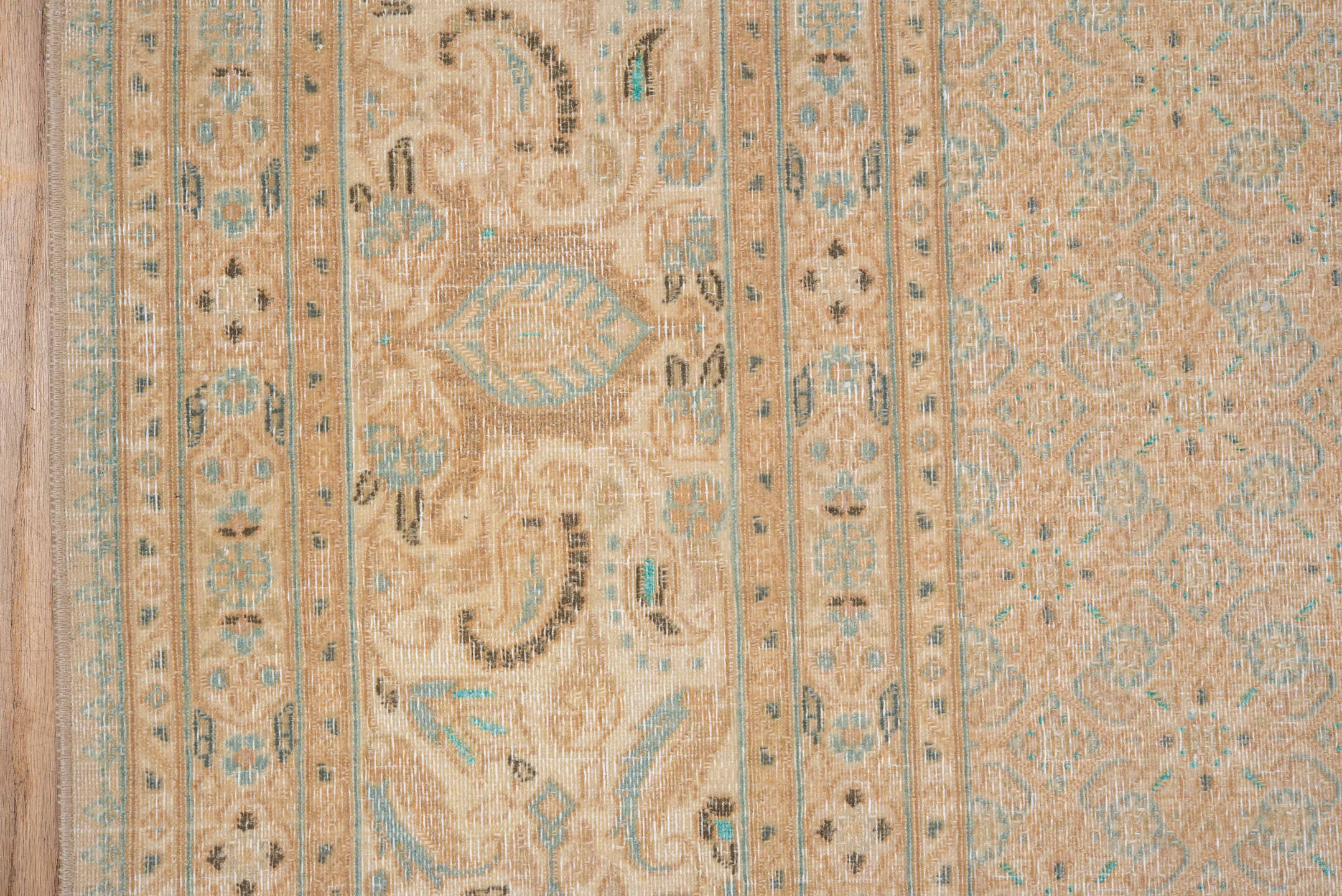 7' x 9' one-of-a-kind handmade vintage Tabriz rug. Color palette: brown, gray, light gray, off-white, orange, tan