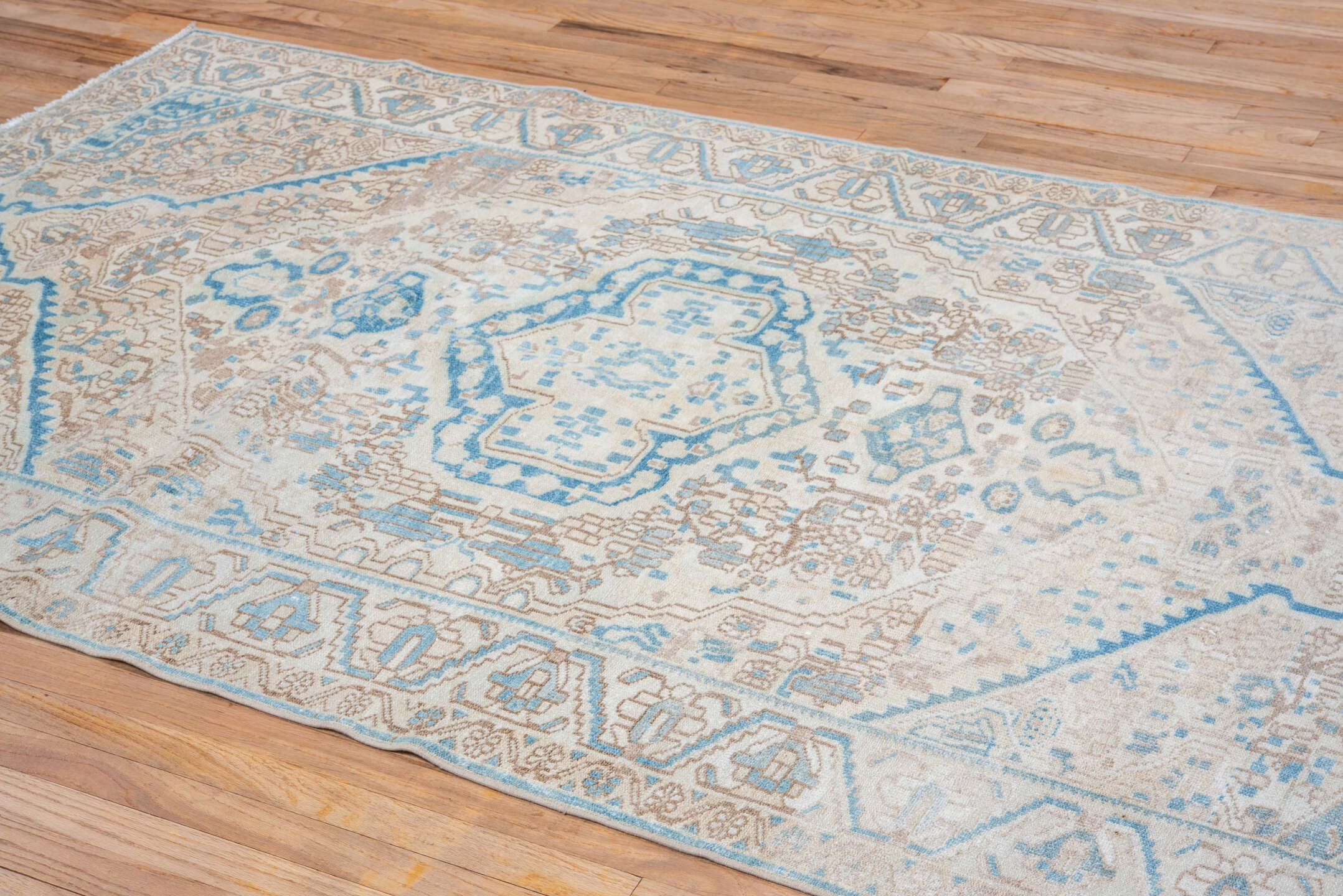 3' x 6' one-of-a-kind handmade vintage Belouch small size rug. Color palette: brown, gray, light gray, orange, off-white