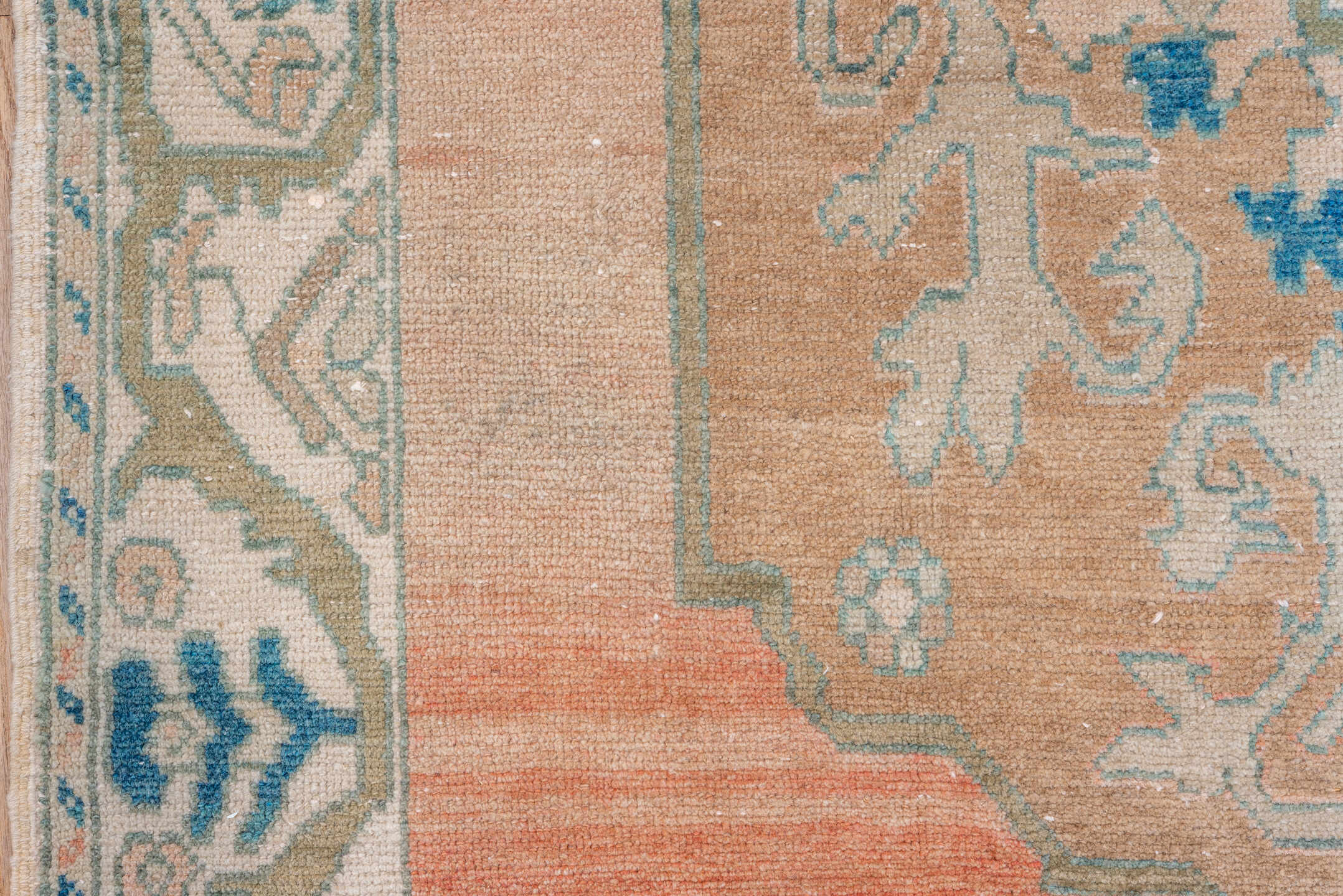 3' x 6' one-of-a-kind handmade vintage Oushak small size rug. Color palette: brown, light gray, gray, off-white, orange