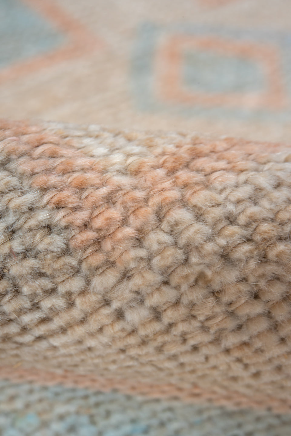 3' x 3' one-of-a-kind handmade vintage Oushak small size rug. Color palette: gray, off-white, pink, brown, orange