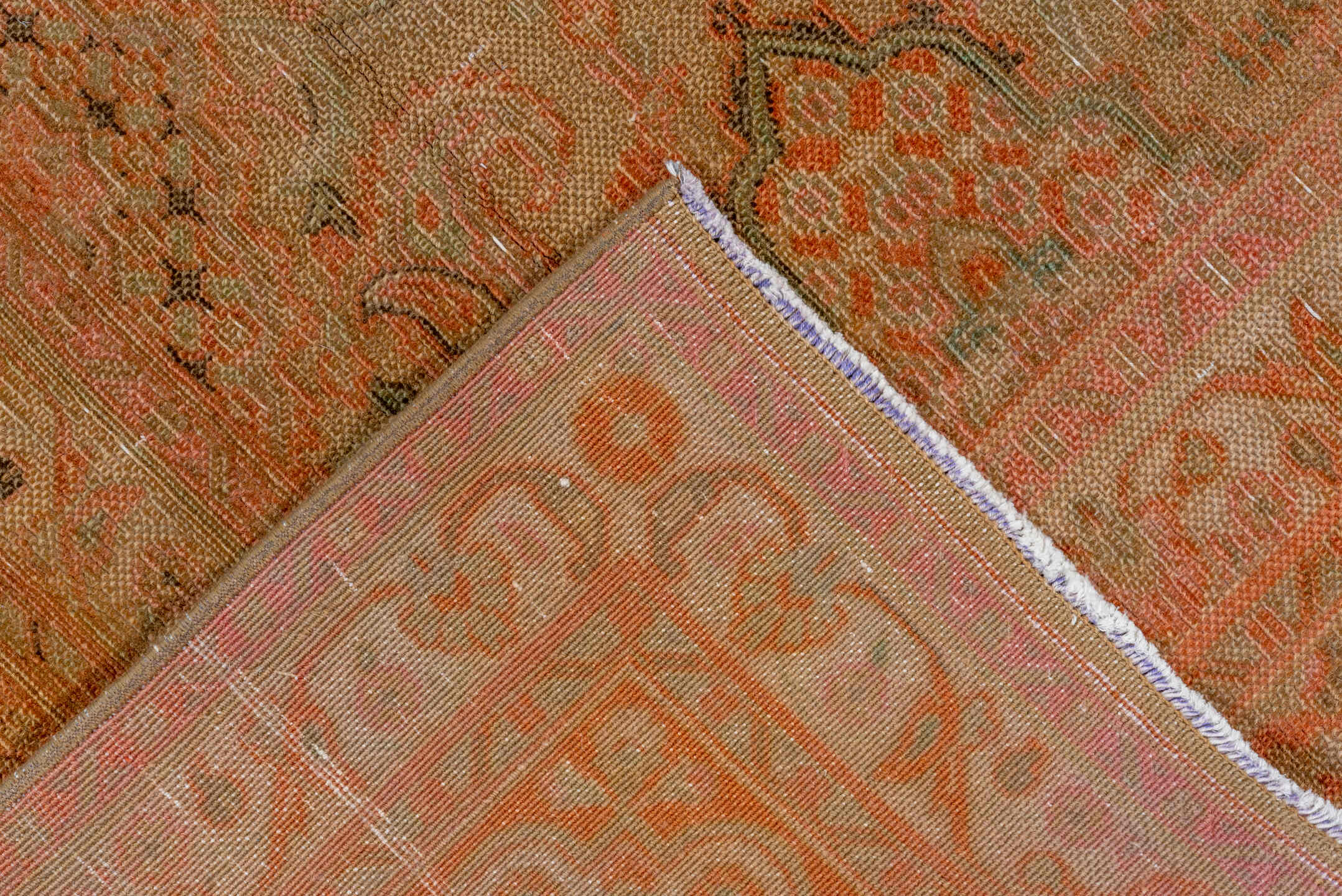 7' x 10' one-of-a-kind handmade vintage Khorassan large size rug. Color palette: brown, orange, gray, light gray, off-white