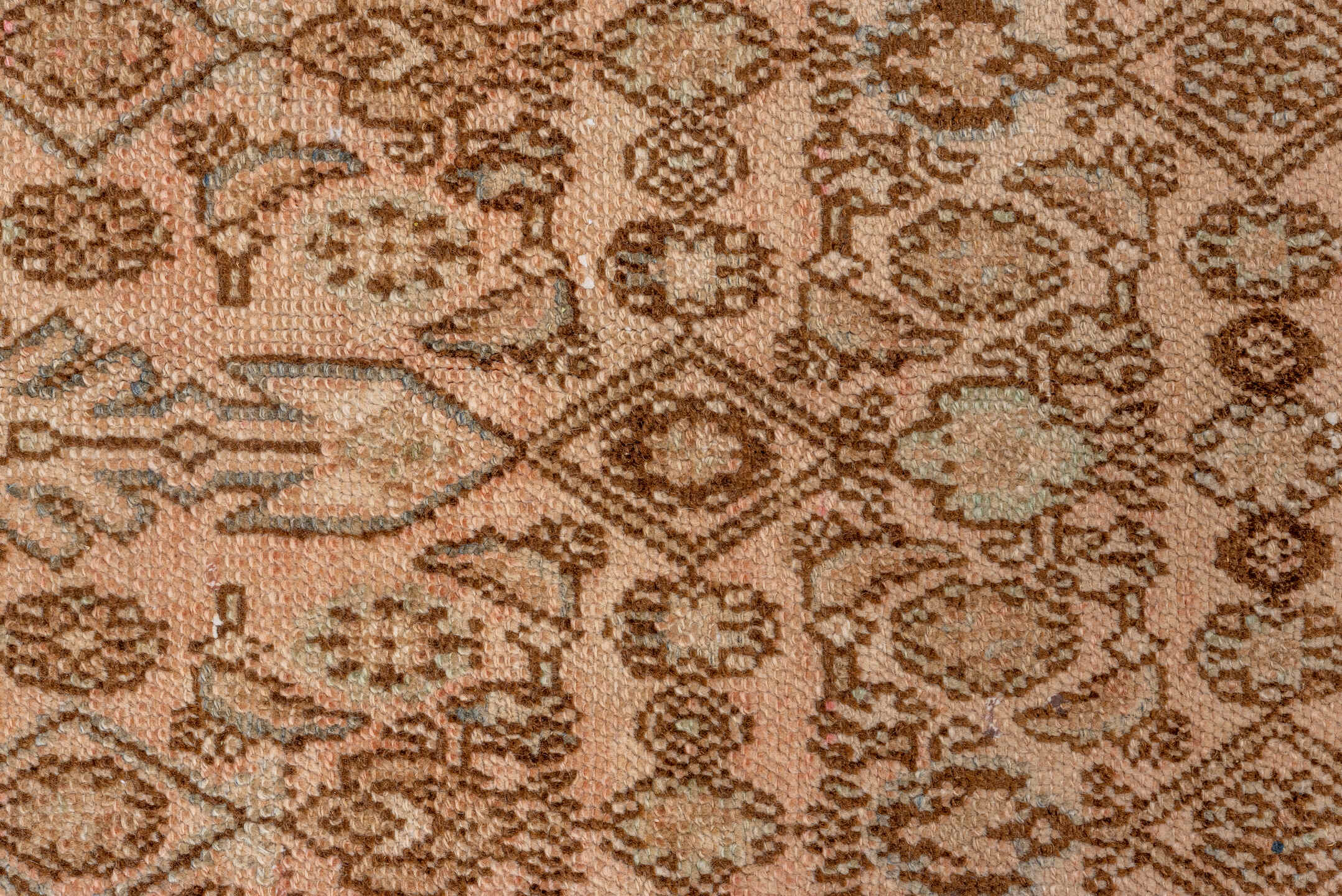 7' x 10' one-of-a-kind handmade vintage Hamadan large size rug. Color palette: brown, gray, orange, off-white, pink, tan
