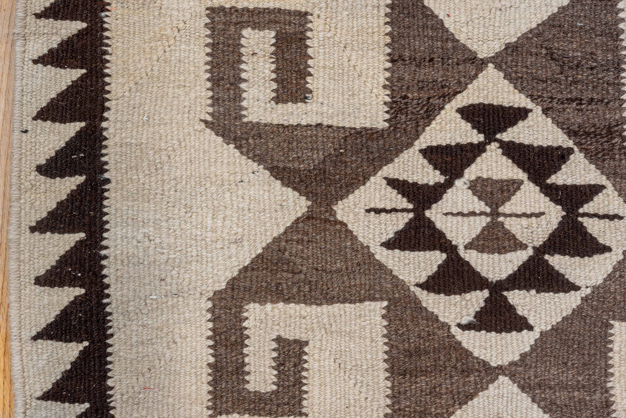 2' x 10' one-of-a-kind handmade vintage Kilim runner rug. Color palette: gray, light gray, brown, off-white, pink, dim gray