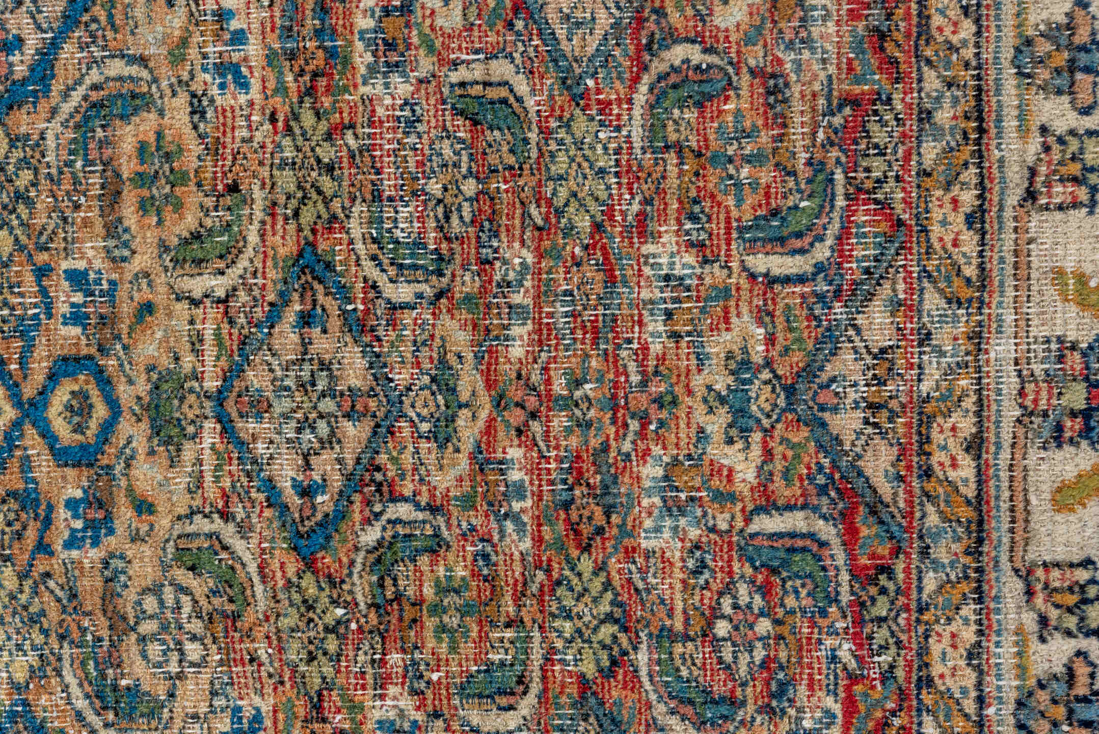 3' x 4' one-of-a-kind handmade vintage Khorassan small size rug. Color palette: brown, blue, gray, off-white, light gray