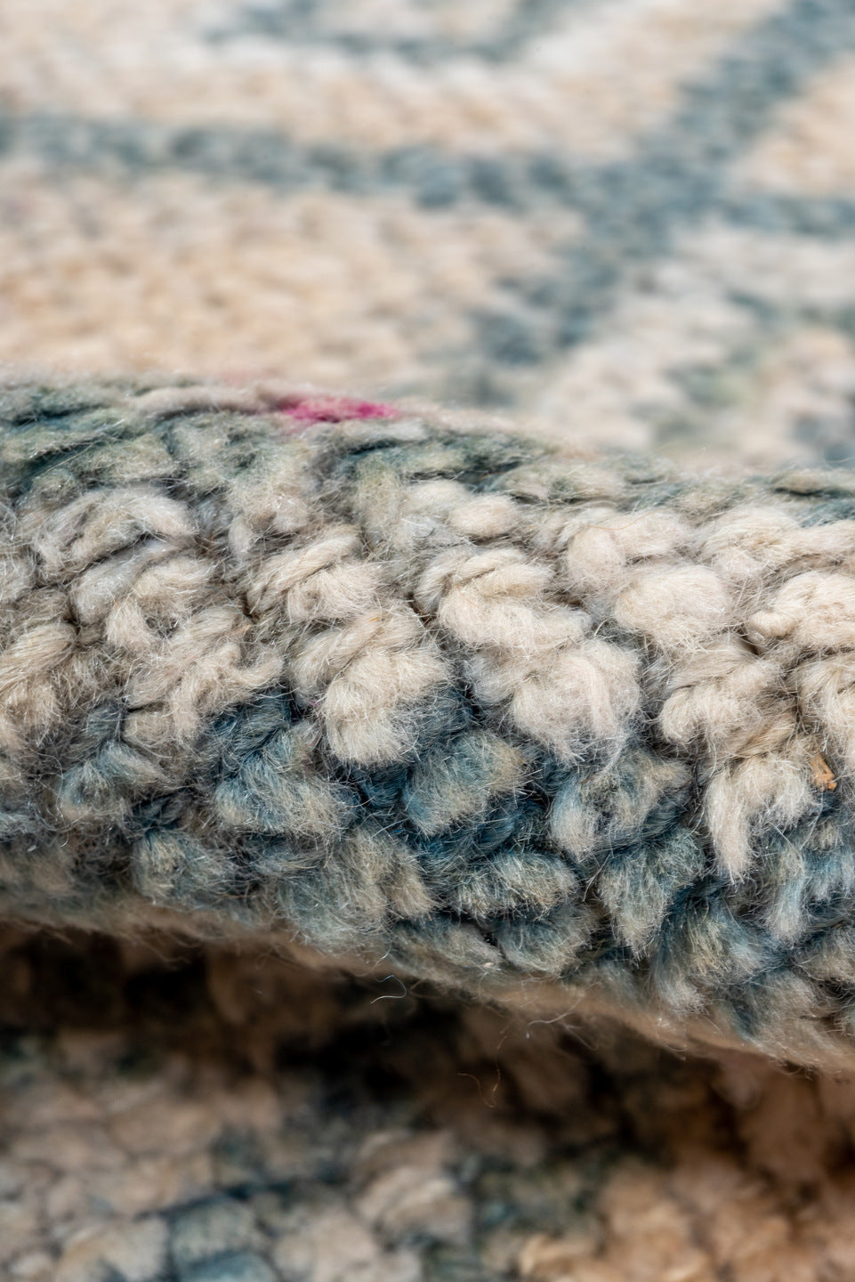 2' x 12' one-of-a-kind handmade vintage Oushak runner rug. Color palette: gray, light gray, off-white, blue, dark gray