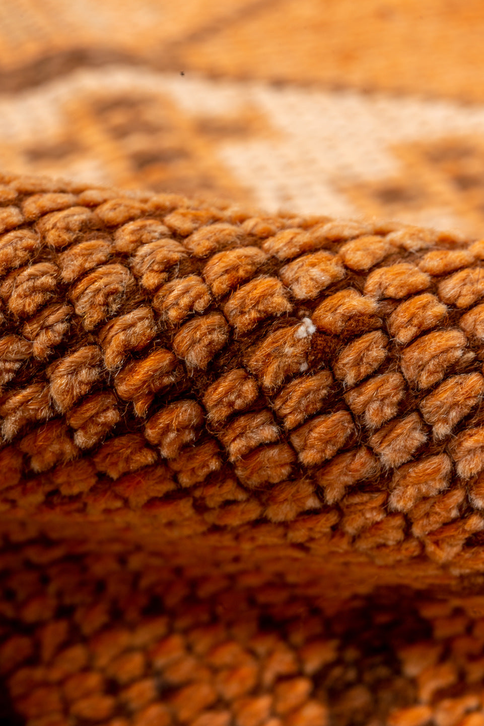 2' x 12' one-of-a-kind handmade vintage Oushak runner rug. Color palette: brown, pink, orange, off-white, white, snow