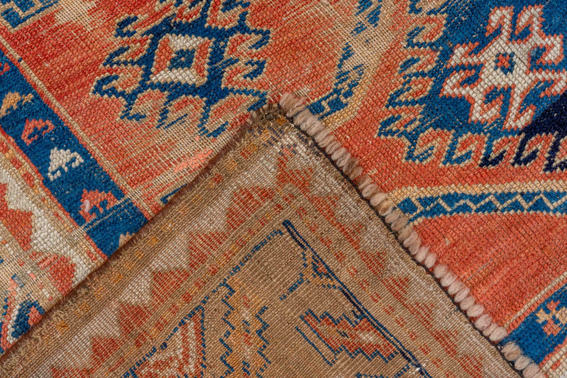4' x 6' one-of-a-kind handmade vintage Shirvan small size rug. Color palette: brown, pink, red, gray, orange, off-white