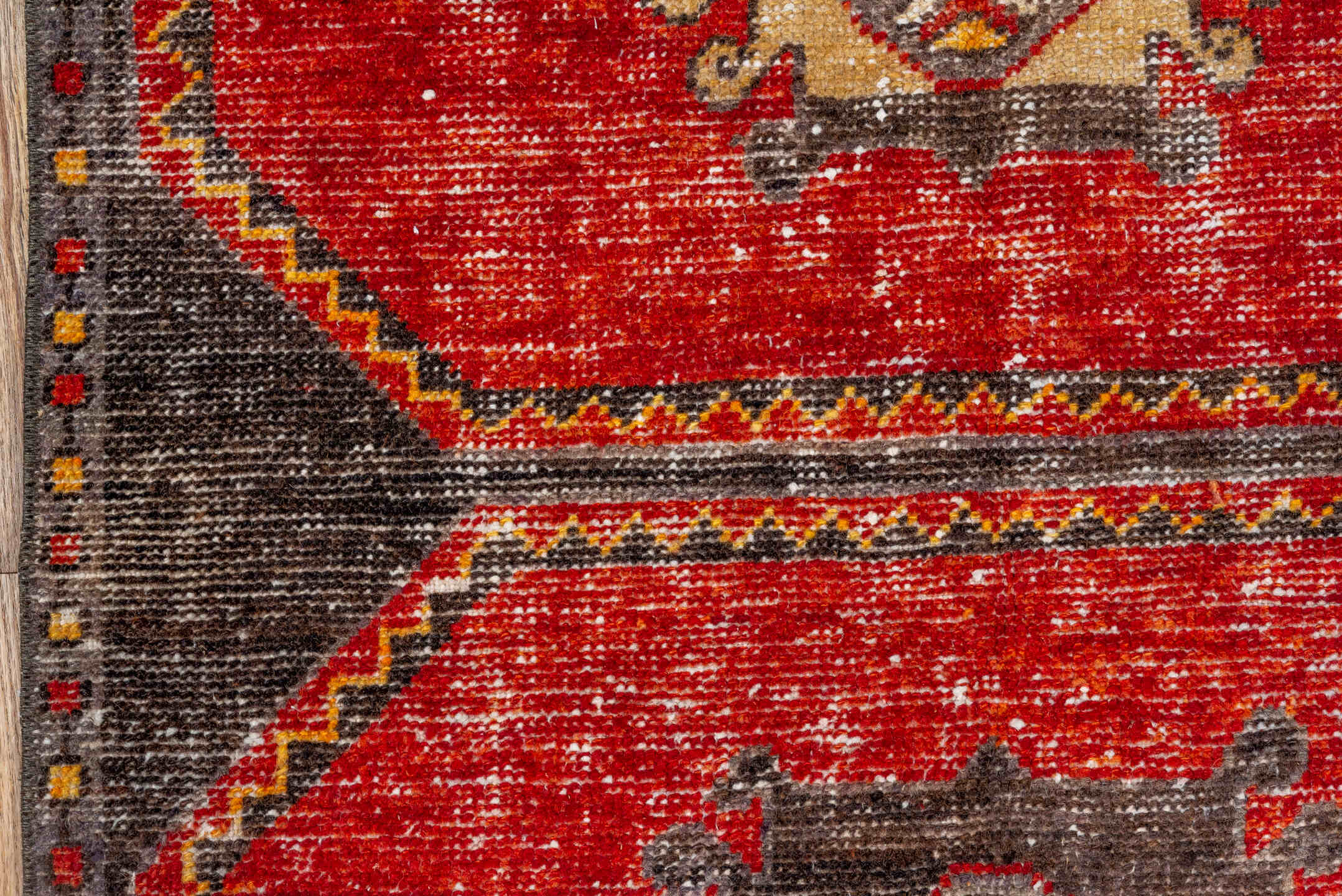 2' x 8' one-of-a-kind handmade vintage Oushak runner rug. Color palette: red, brown, pink, orange, gray, black, off-white