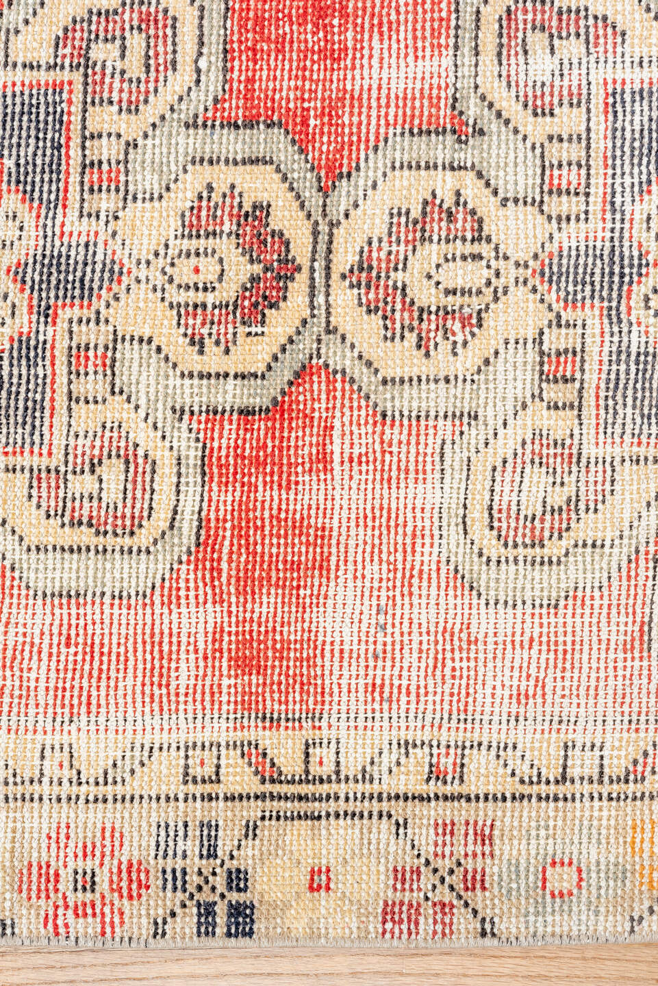 2' x 8' one-of-a-kind handmade vintage Oushak runner rug. Color palette: pink, gray, brown, red, orange, off-white