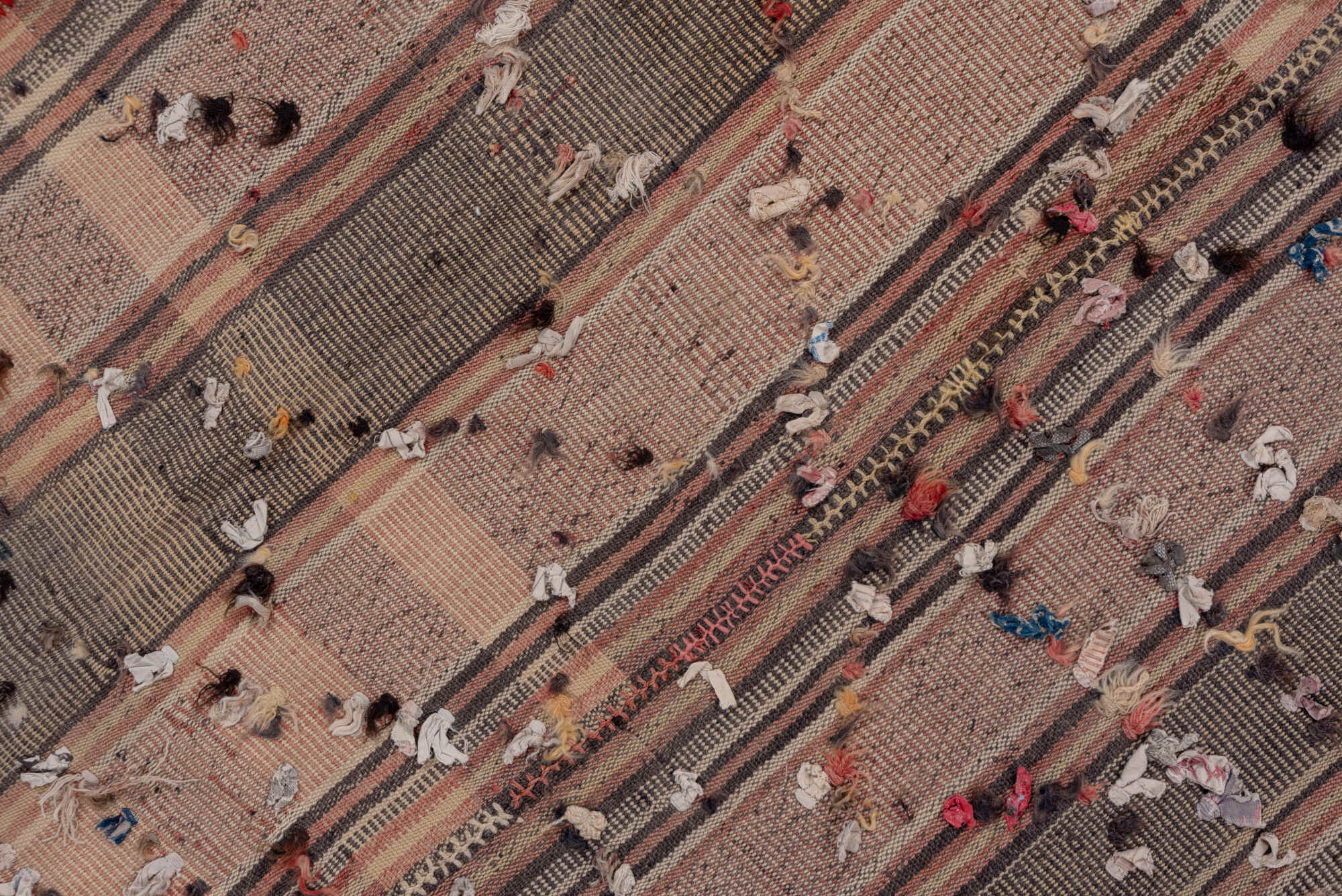 5' x 9' one-of-a-kind handmade vintage Kilim medium size rug. Color palette: black, brown, gray, light gray, off-white