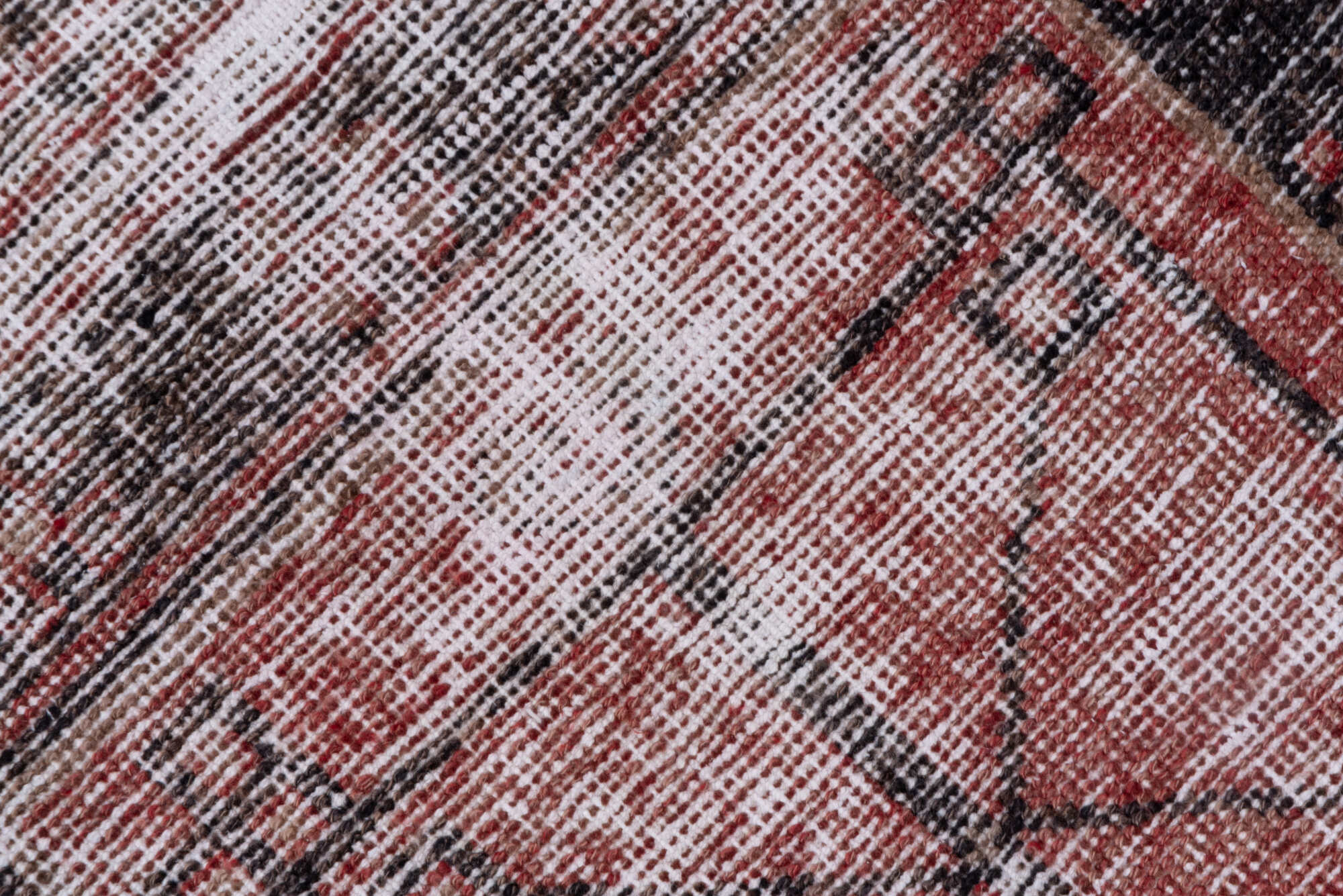 2' x 11' one-of-a-kind handmade vintage Oushak runner rug. Color palette: brown, gray, light gray, pink, red