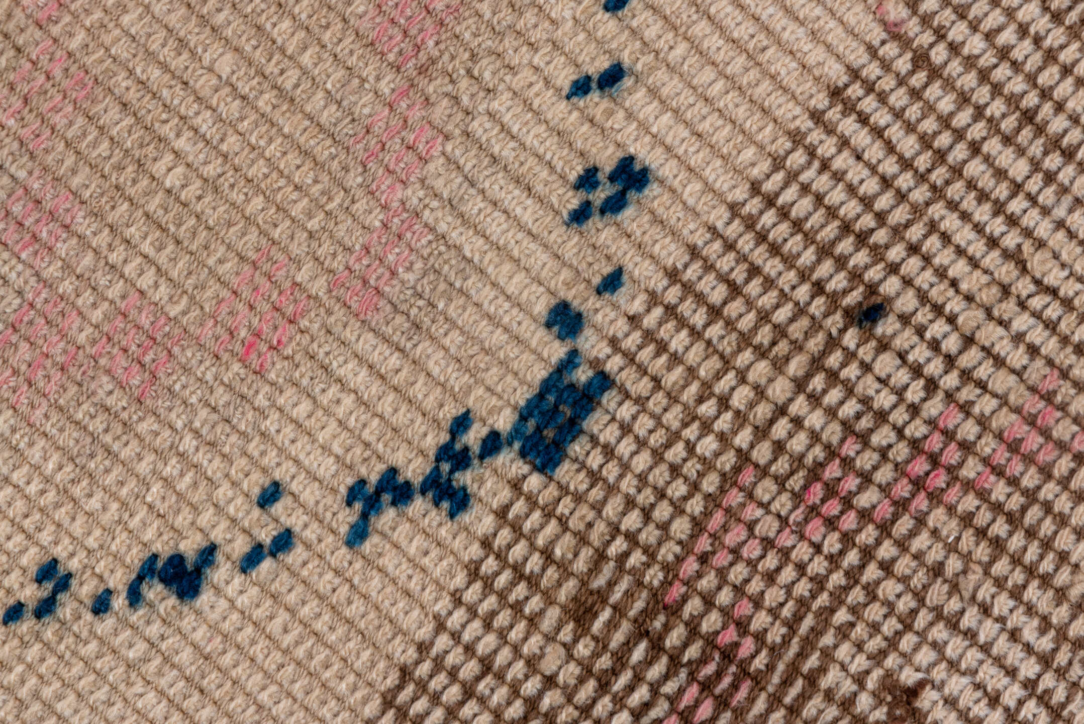 2' x 11' one-of-a-kind handmade vintage Oushak runner rug. Color palette: blue, brown, dark gray, gray, light gray