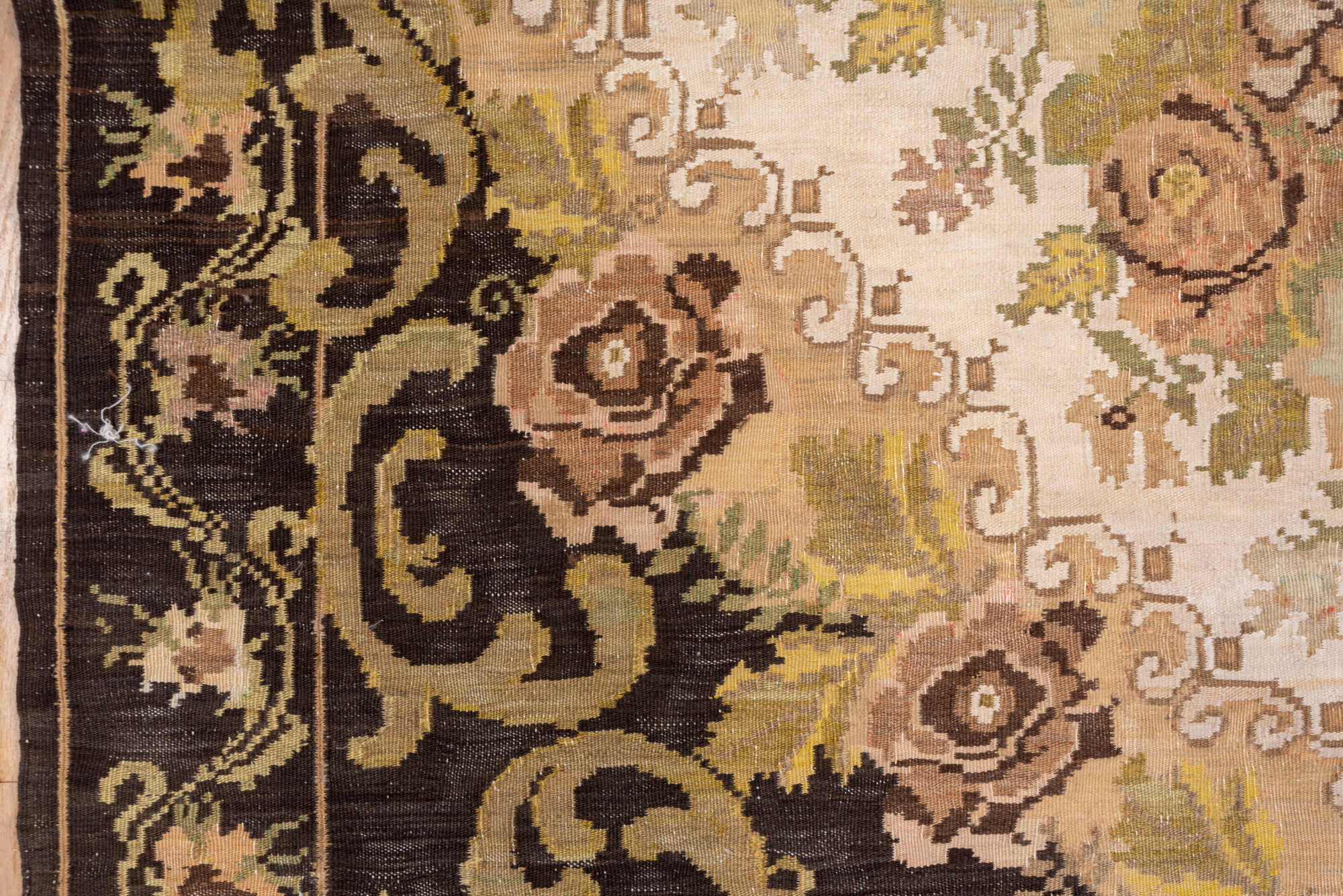 6' x 8' one-of-a-kind handmade vintage Kilim medium size rug. Color palette: brown, burlywood, gray, orange, pink, tan