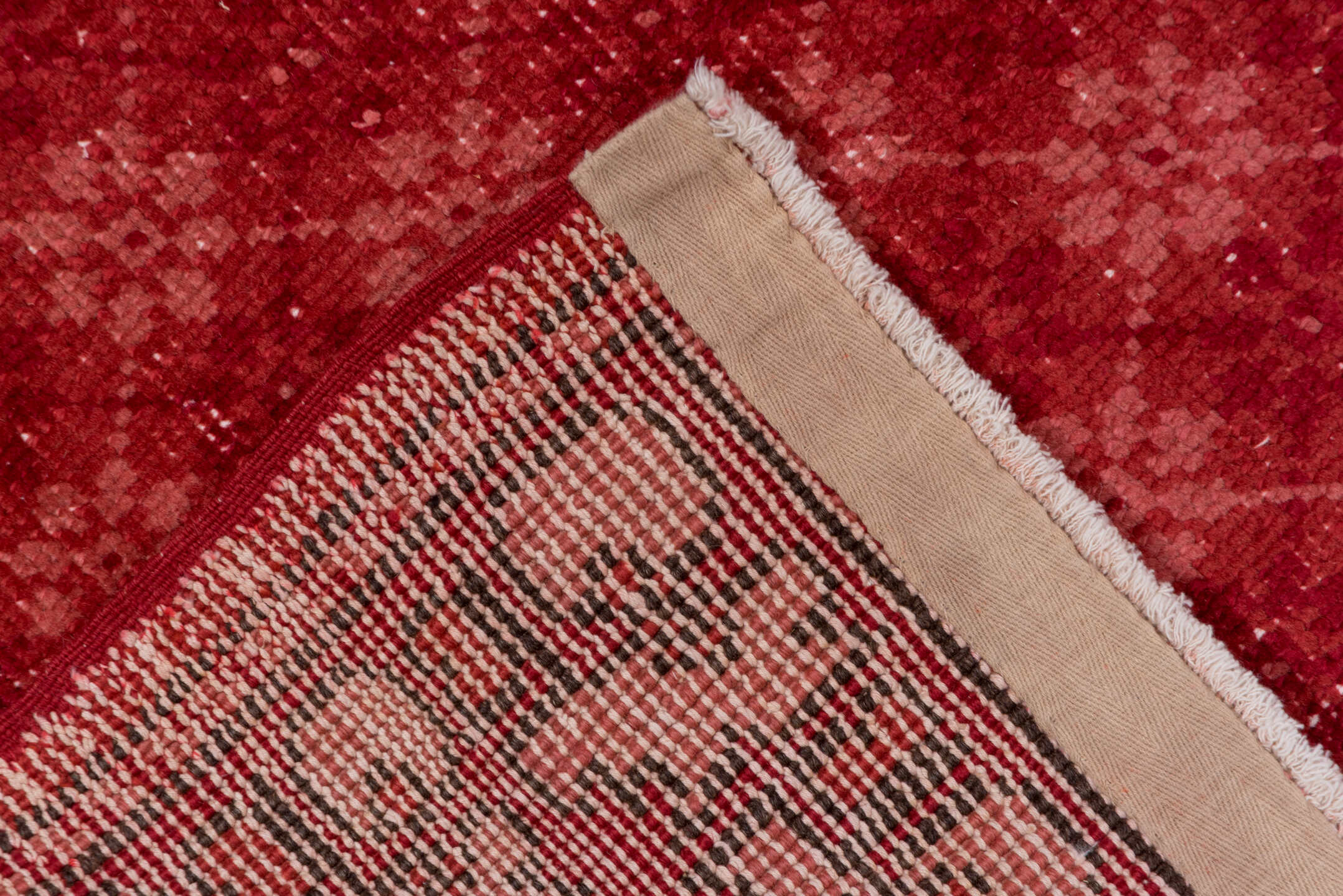 6' x 9' one-of-a-kind handmade vintage Oushak medium size rug. Color palette: brown, red, pink, off-white, white, snow