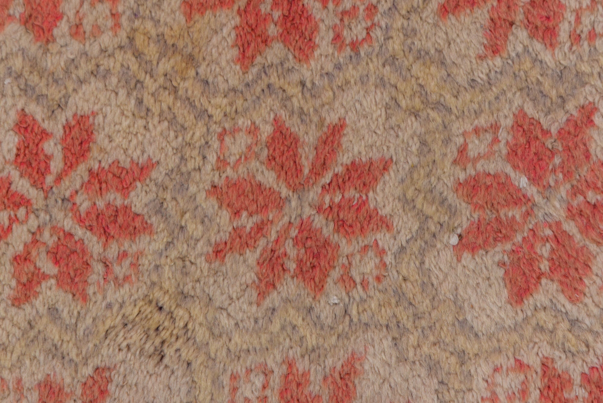 2' x 6' one-of-a-kind handmade vintage Oushak runner rug. Color palette: brown, off-white, orange, pink, red, snow, white