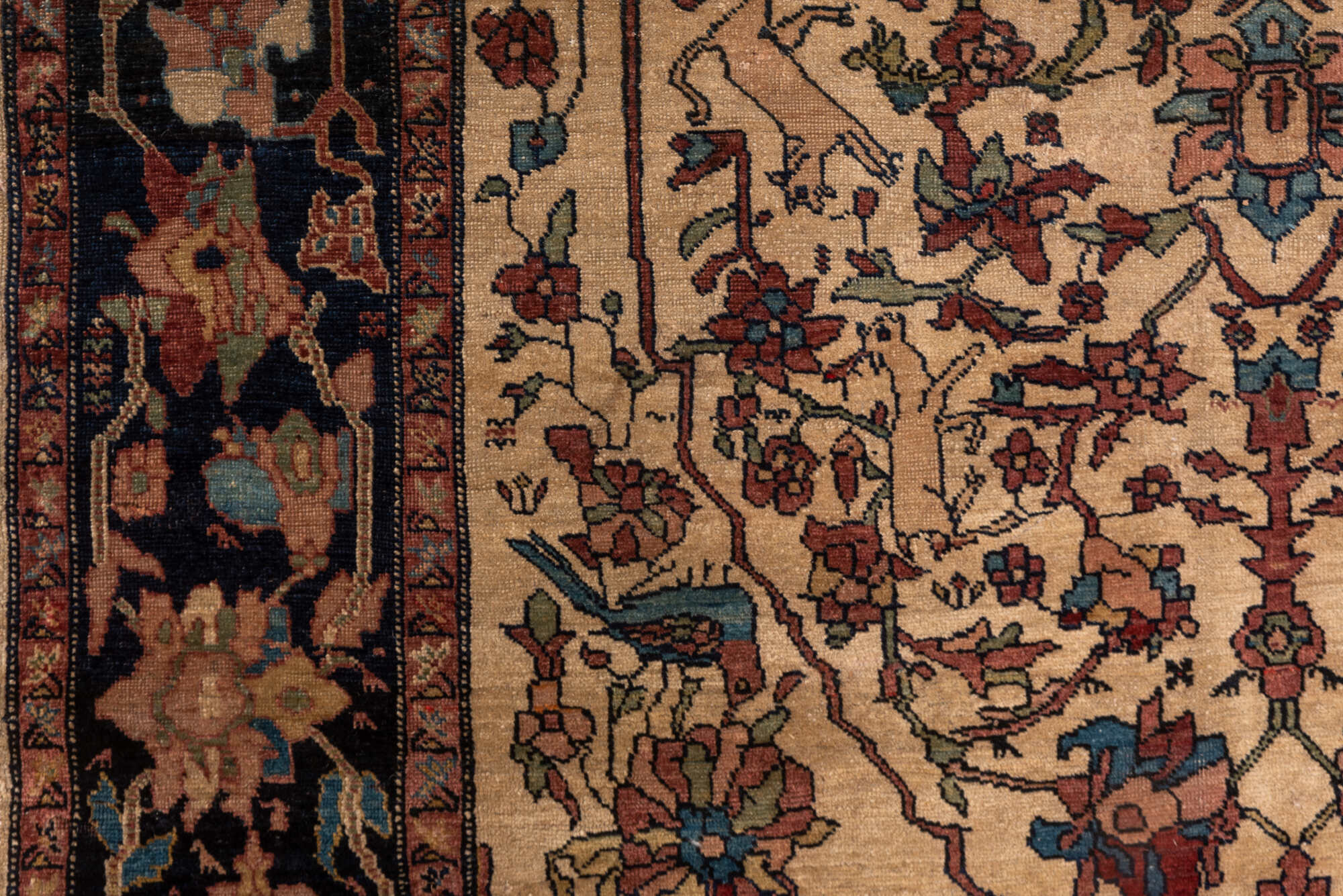 4' x 6' one-of-a-kind handmade vintage Far.Sarouk small size rug. Color palette: black, brown, gray, pink, redwood