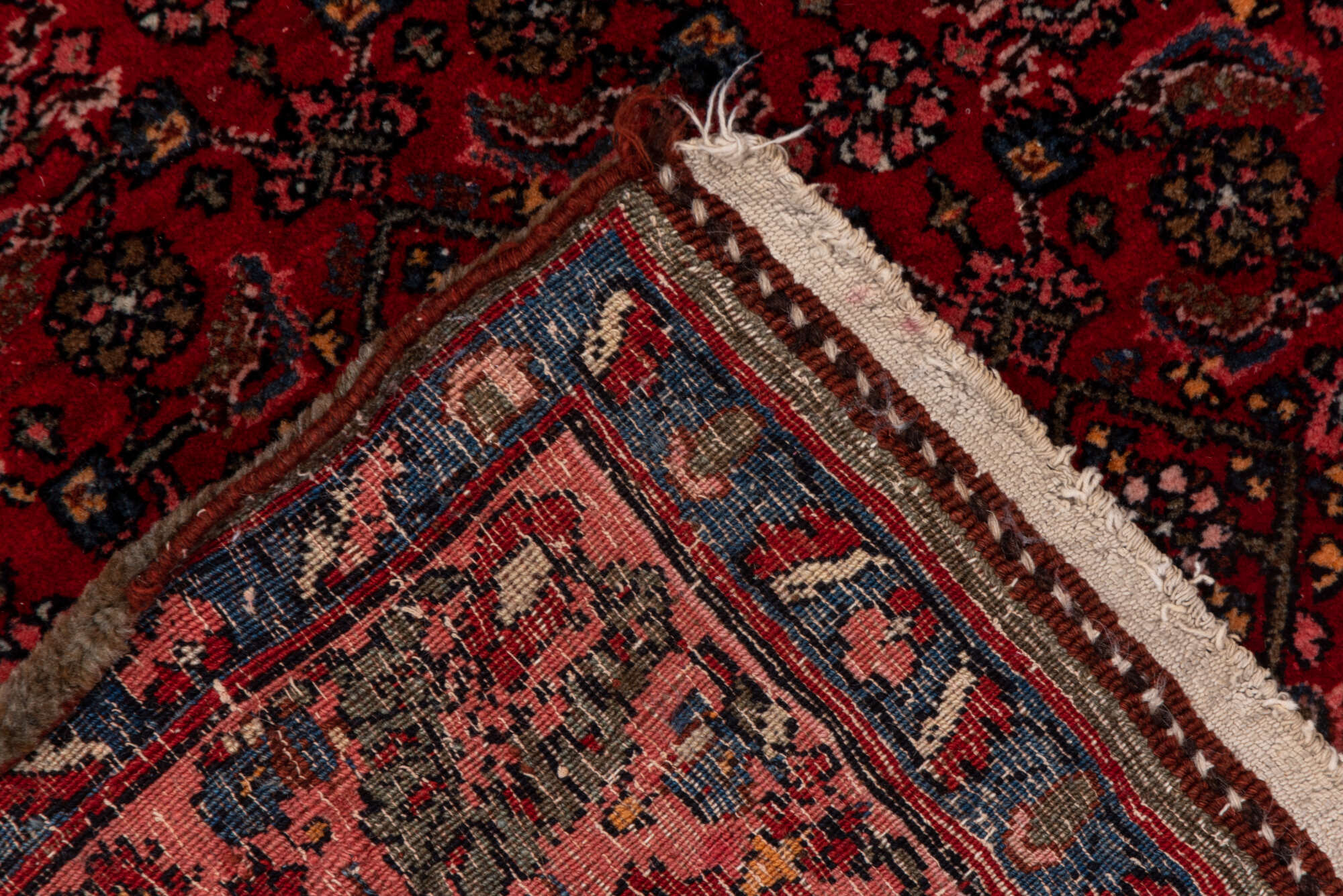 5' x 7' one-of-a-kind handmade vintage Bidjar rug. Color palette: brown, gray, pink, red, redwood, rosy brown