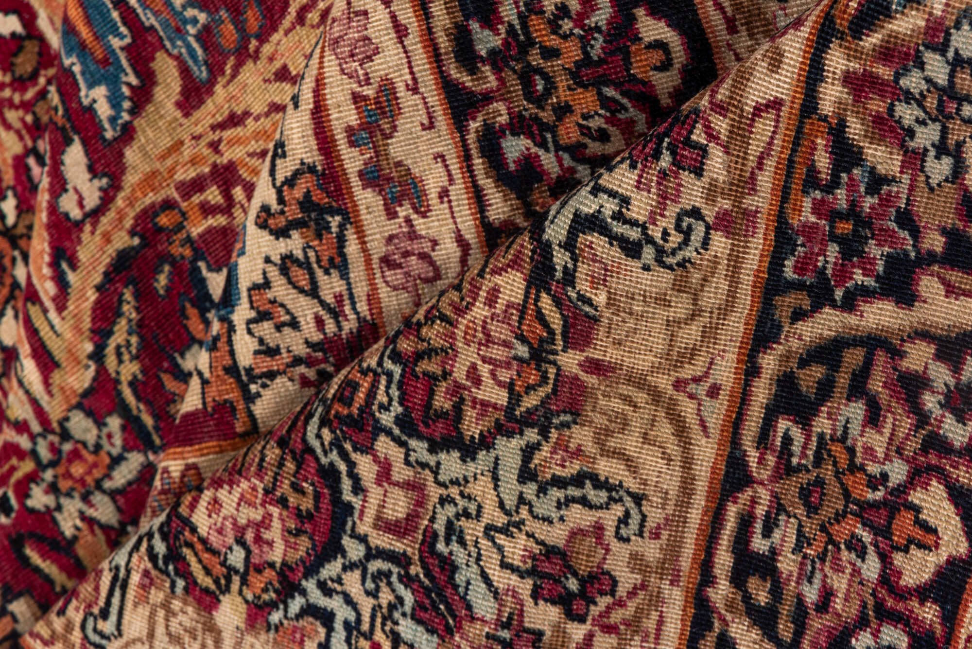 8' x 12' one-of-a-kind handmade vintage Lavar large size rug. Color palette: black, blue, brown, gray, pink, red