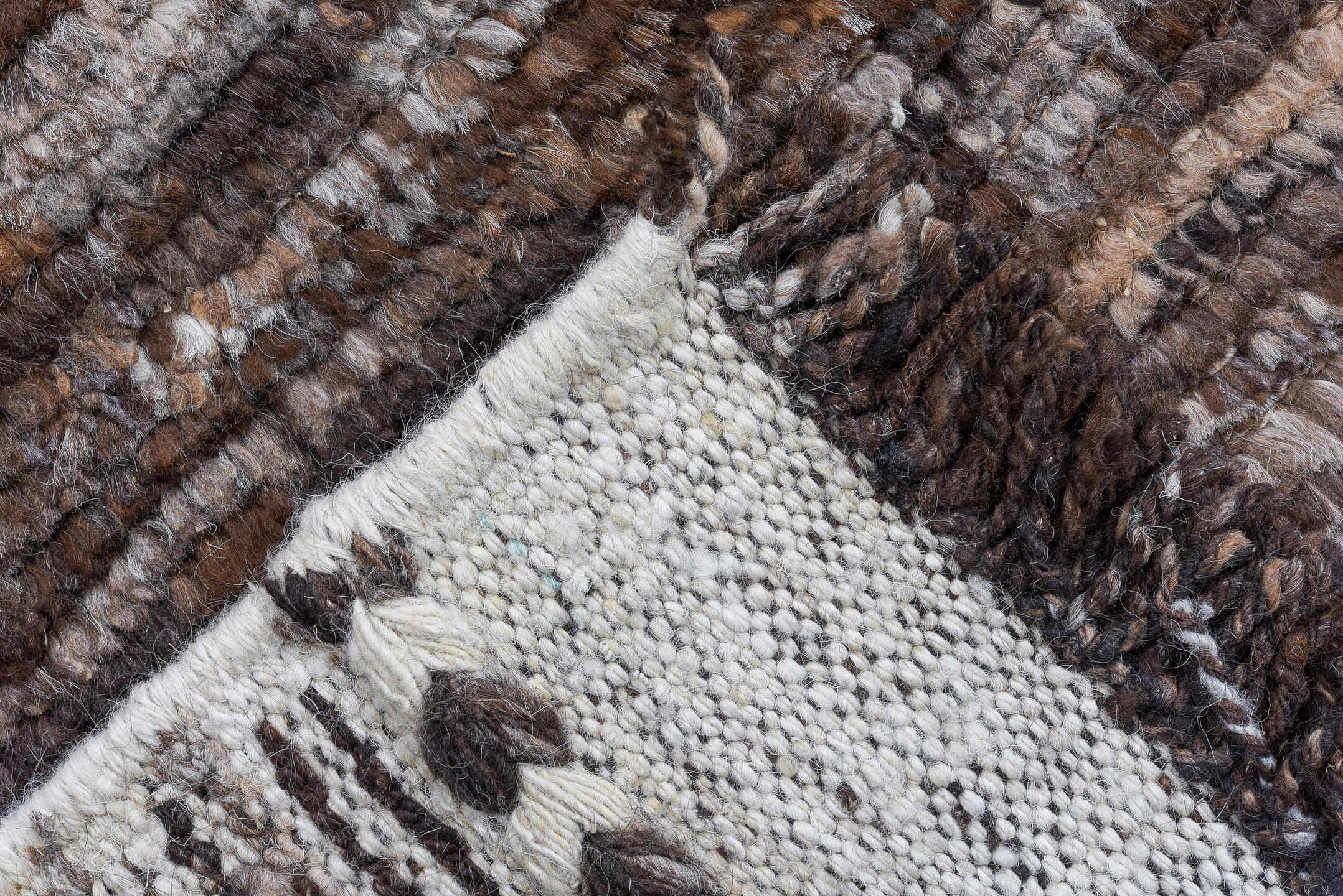 10' x 14' one-of-a-kind handmade vintage Tulu large size rug. Color palette: gray, light gray, off-white, brown, pink