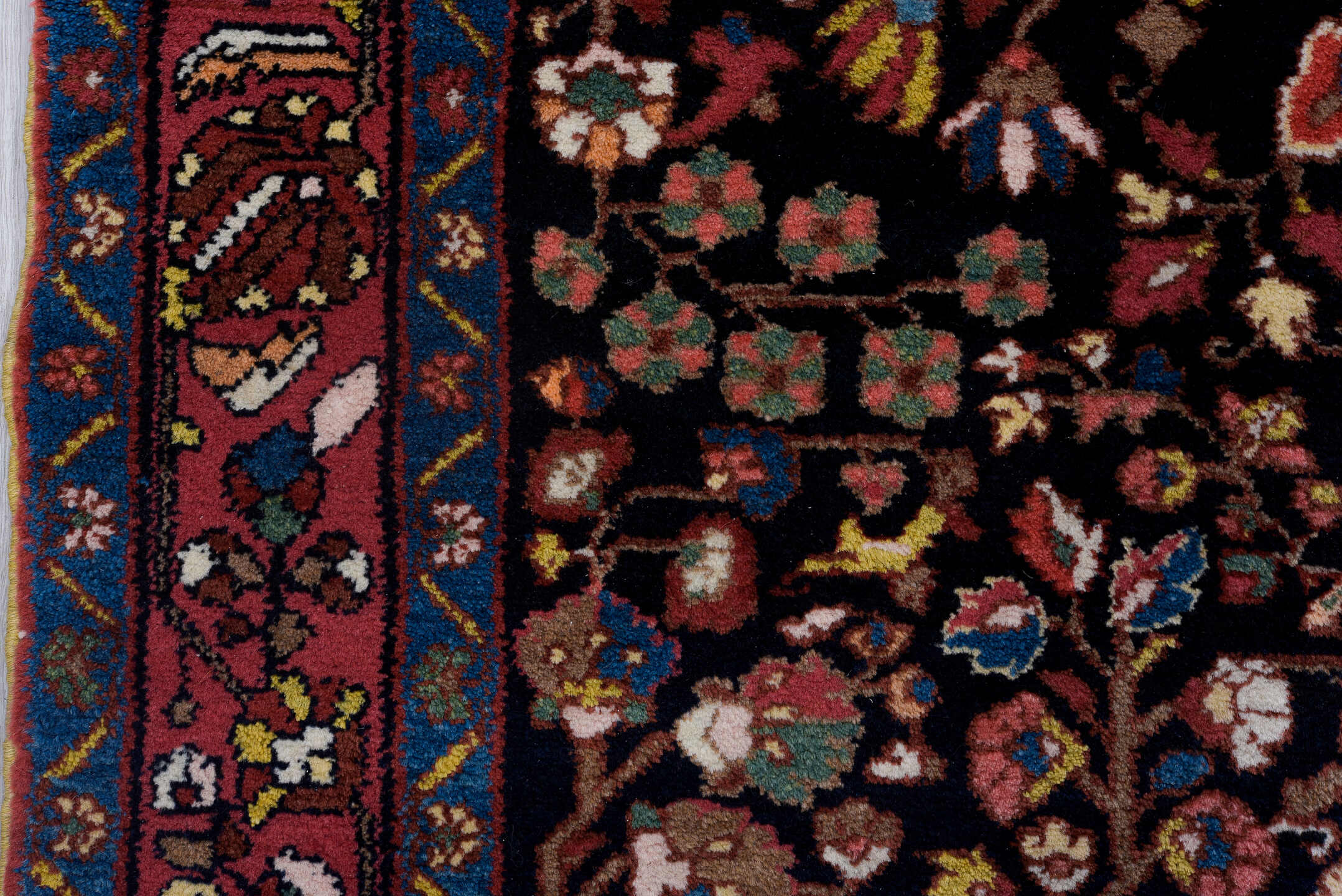 4' x 6' one-of-a-kind handmade vintage Hamadan small size rug. Color palette: brown, gray, light gray, blue, red, pink, tan