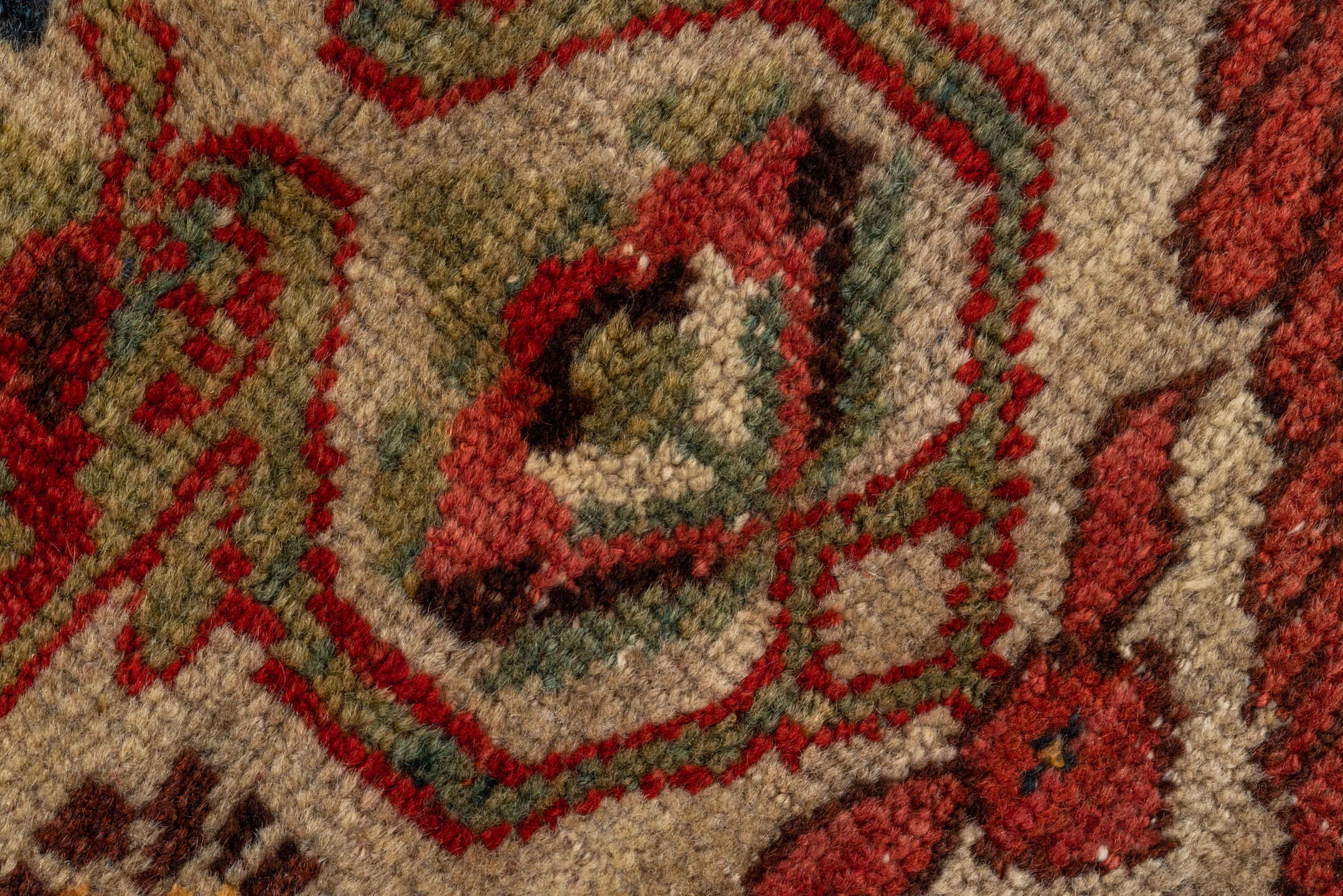 10' x 13' one-of-a-kind handmade vintage Sultanabad large size rug. Color palette: brown, red, gray, blue, black, redwood