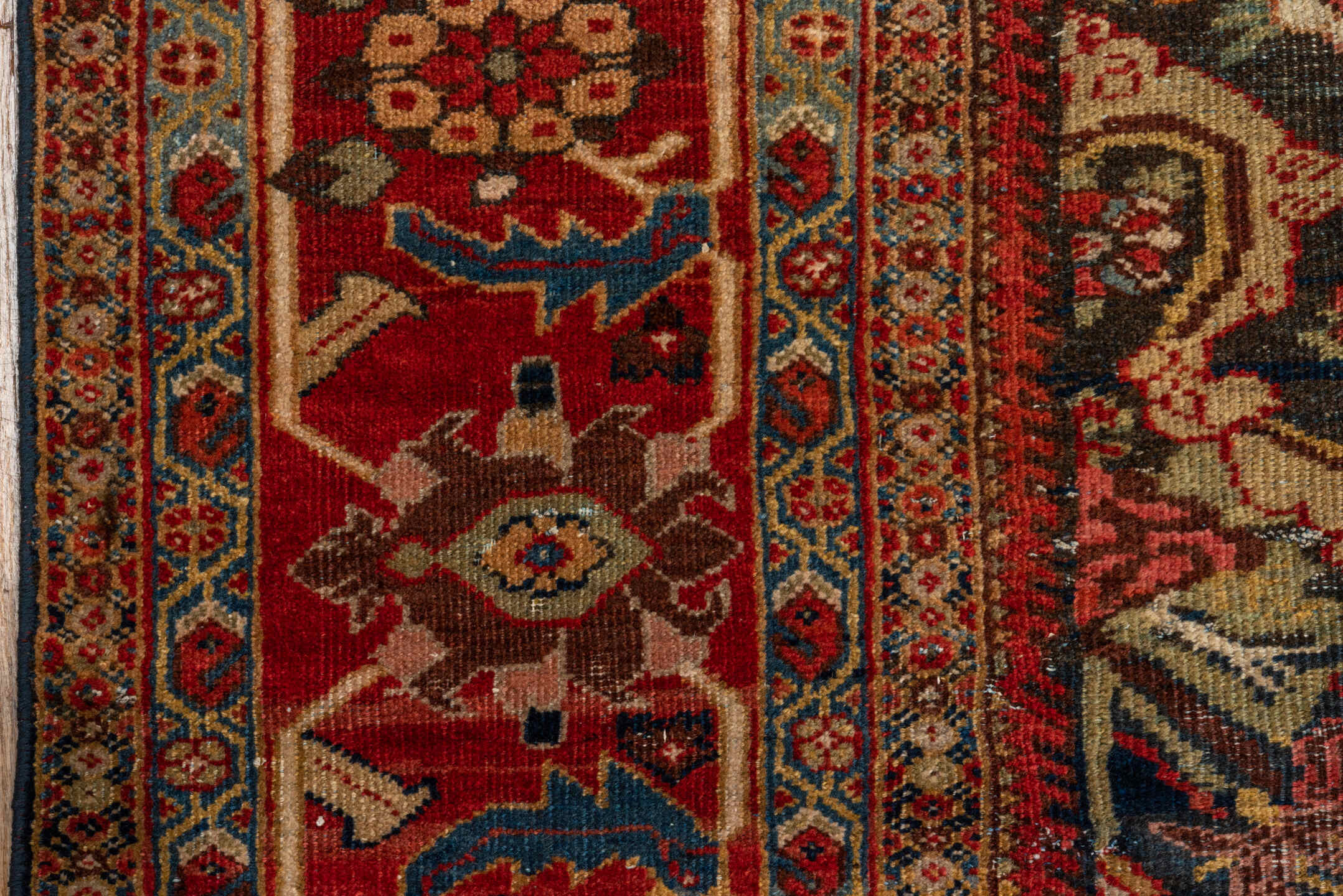 10' x 13' one-of-a-kind handmade vintage Sultanabad large size rug. Color palette: brown, red, gray, blue, black, redwood