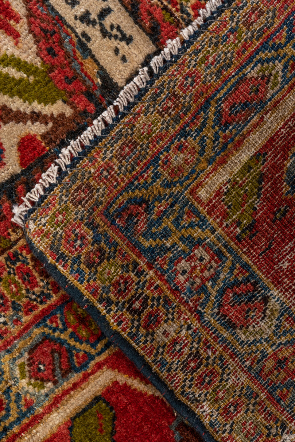 10' x 13' one-of-a-kind handmade vintage Sultanabad large size rug. Color palette: brown, red, gray, blue, black, redwood