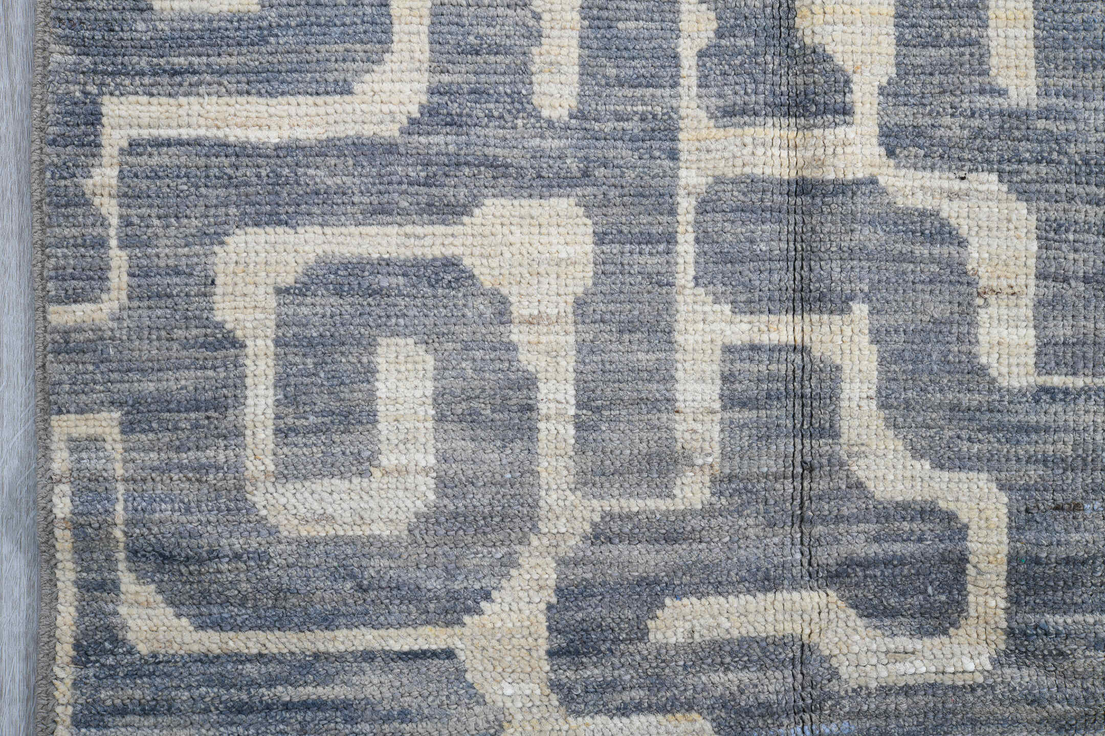 4' x 9' one-of-a-kind handmade vintage Tulu runner rug. Color palette: black, dark gray, dim gray, gainsboro, gray