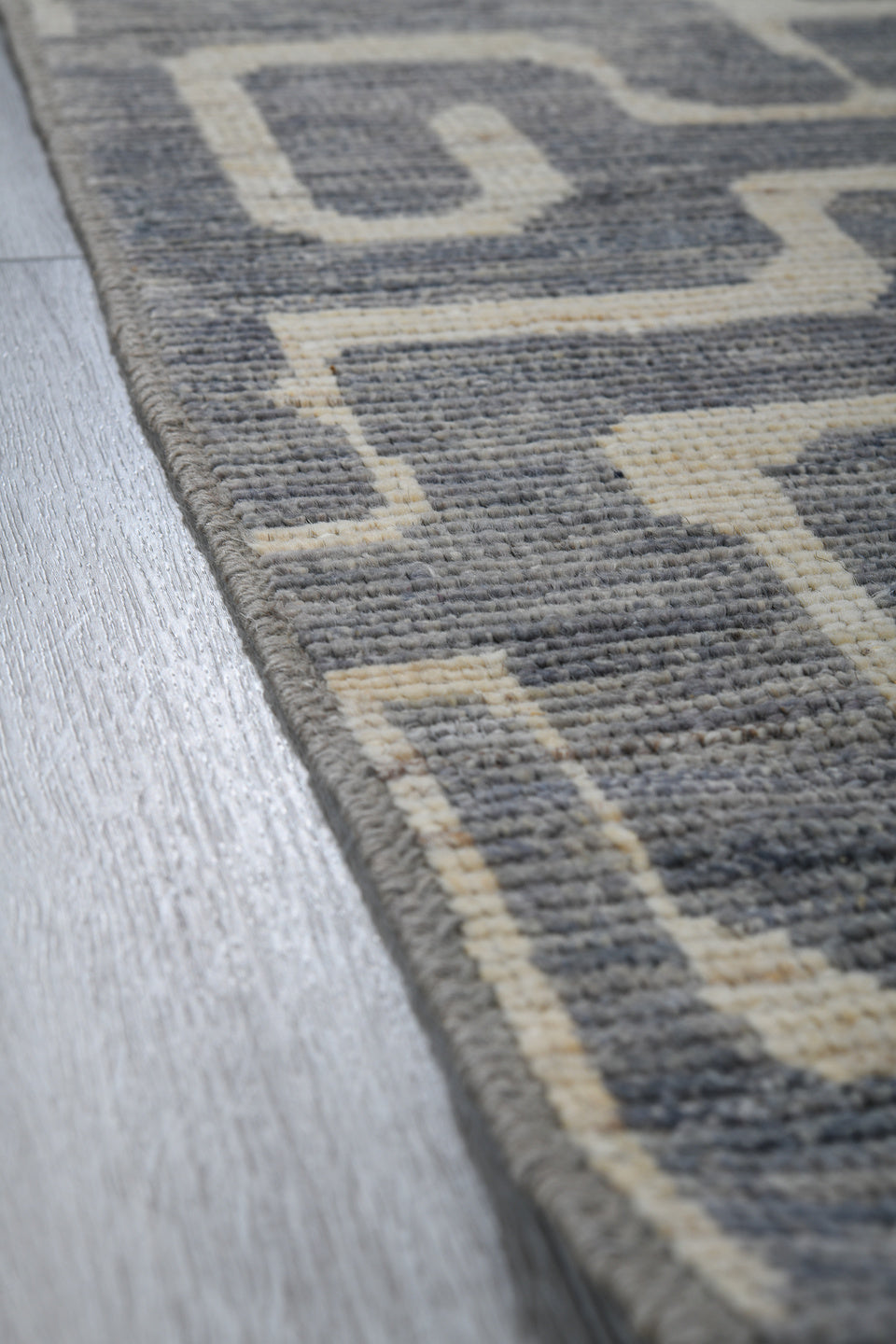 4' x 9' one-of-a-kind handmade vintage Tulu runner rug. Color palette: black, dark gray, dim gray, gainsboro, gray