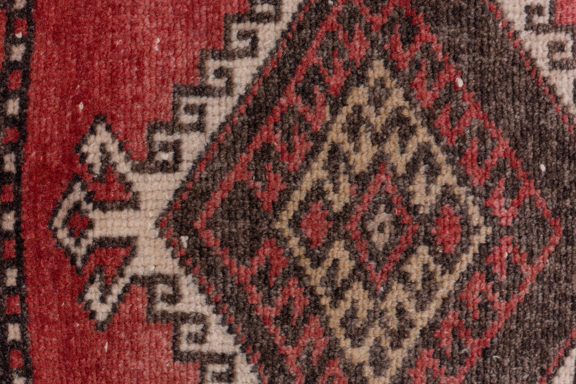 4' x 11' one-of-a-kind handmade vintage Oushak runner rug. Color palette: brown, gray, indian red, light gray, off-white