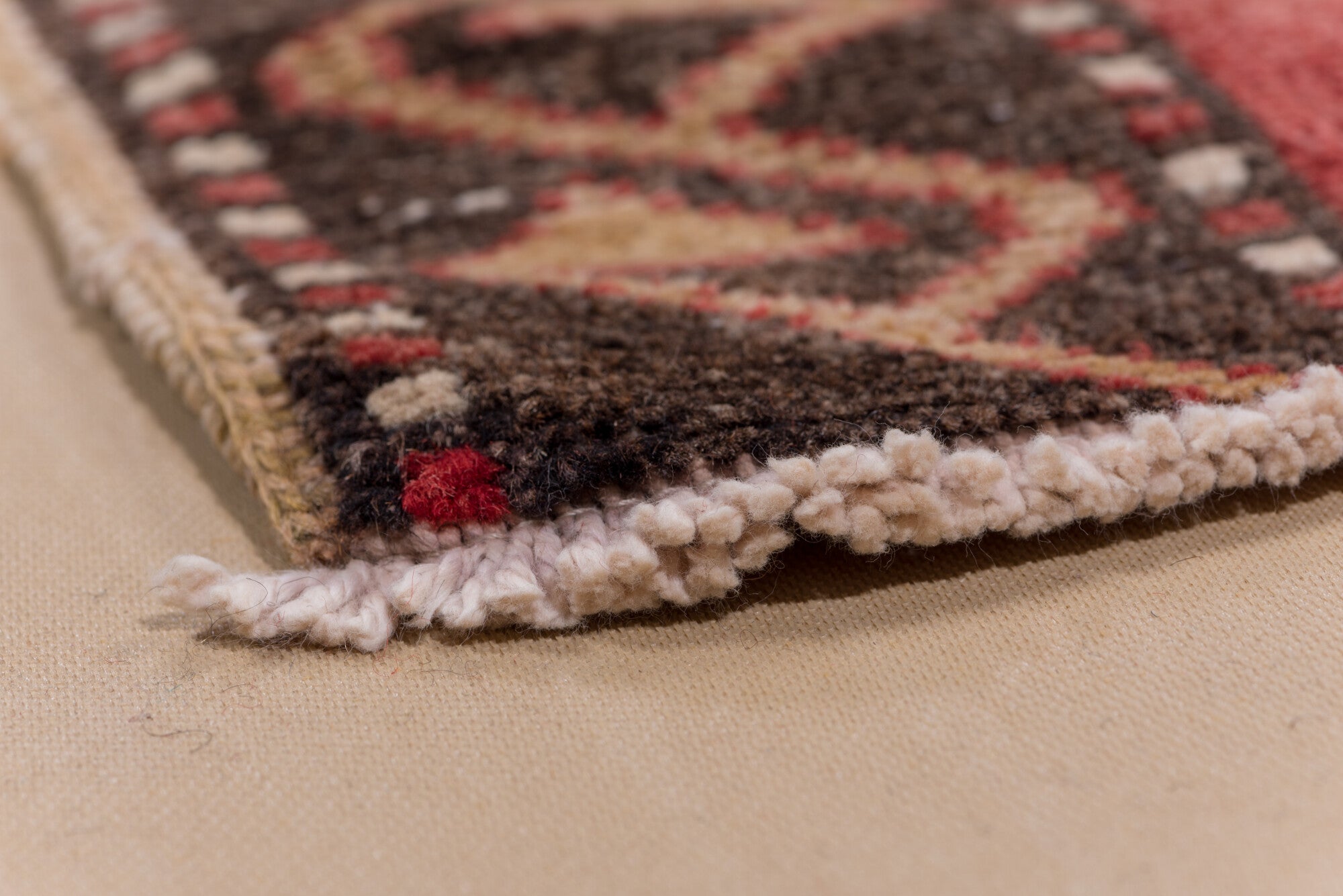 4' x 11' one-of-a-kind handmade vintage Oushak runner rug. Color palette: brown, gray, indian red, light gray, off-white