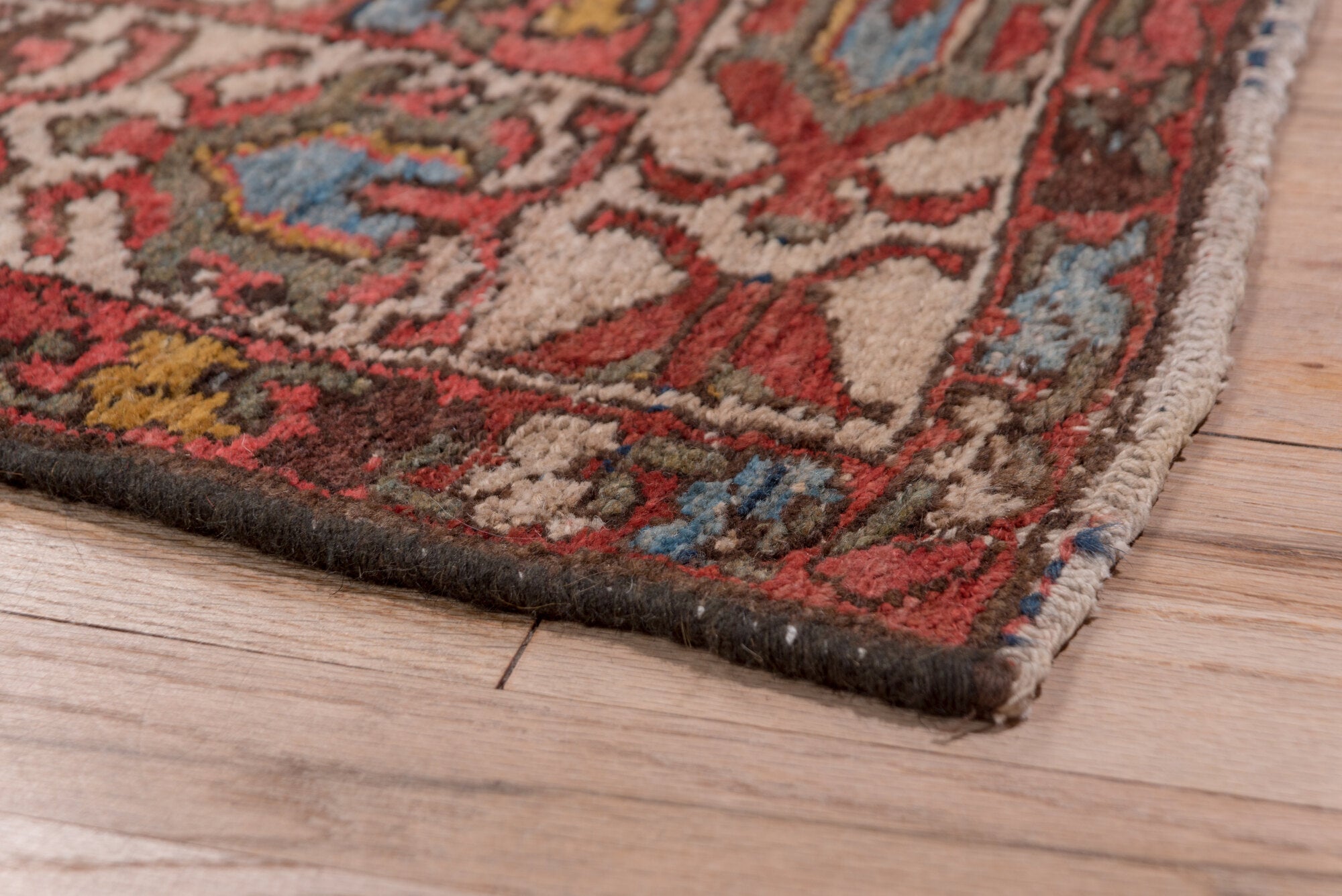 2' x 12' one-of-a-kind handmade vintage Malayer runner rug. Color palette: blue, brown, dim gray, gray, pink, red, redwood