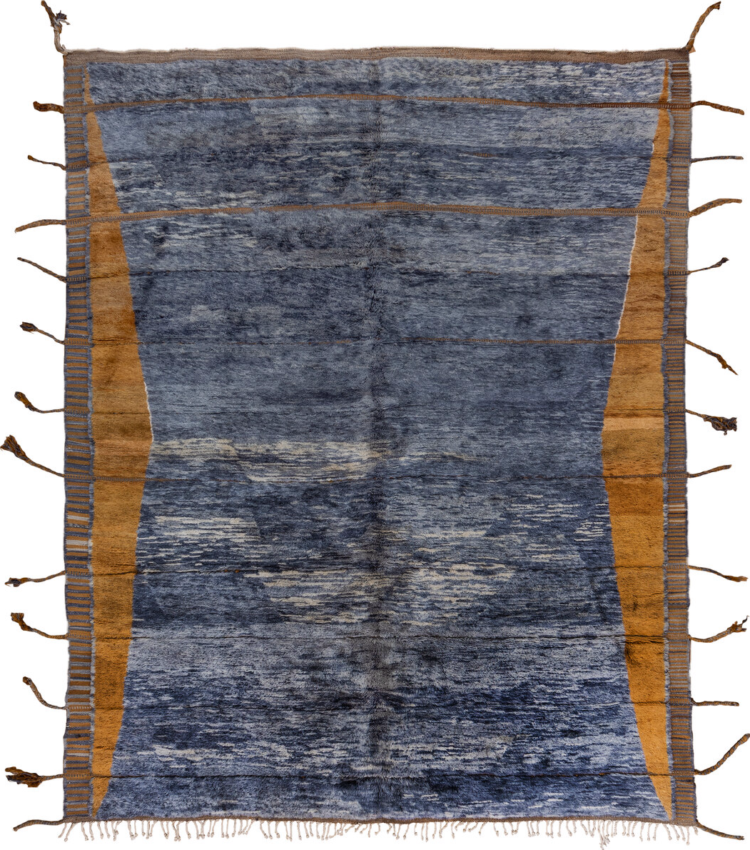 10' x 12' one-of-a-kind handmade vintage Moroccan large size rug. Color palette: brown, gray, light blue, black, light gray