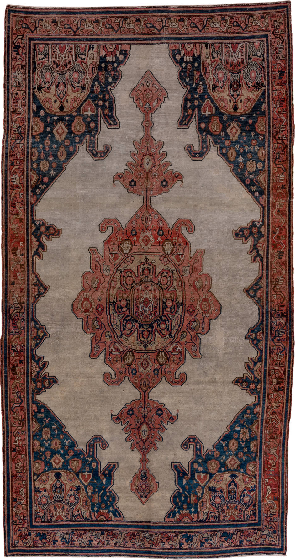 6' x 11' one-of-a-kind handmade vintage Malayer large size rug. Color palette: black, blue, brown, gray, pink, red, redwood