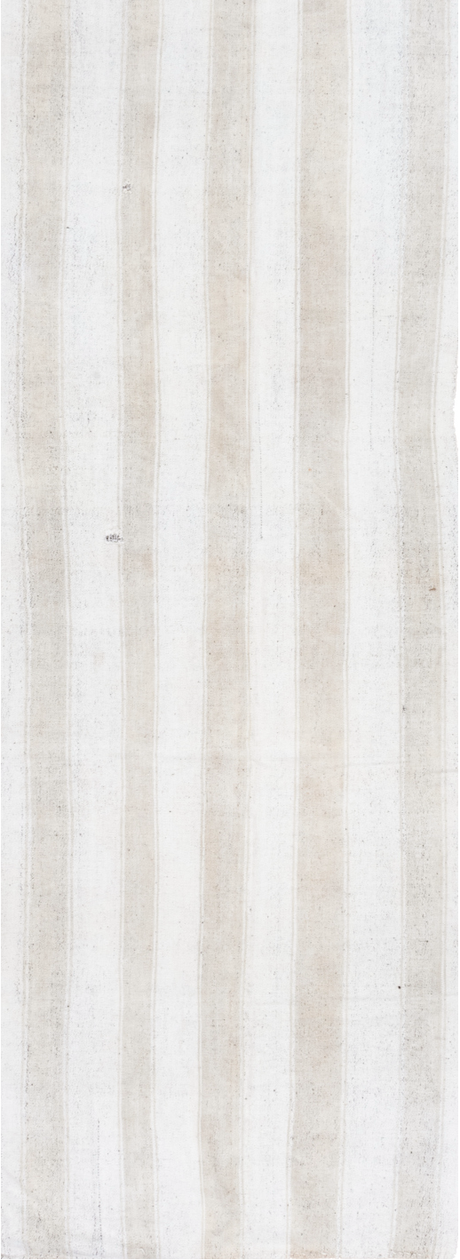 4' x 12' one-of-a-kind handmade vintage Flatweave runner rug. Color palette: gainsboro, gray, lavender blush, light gray