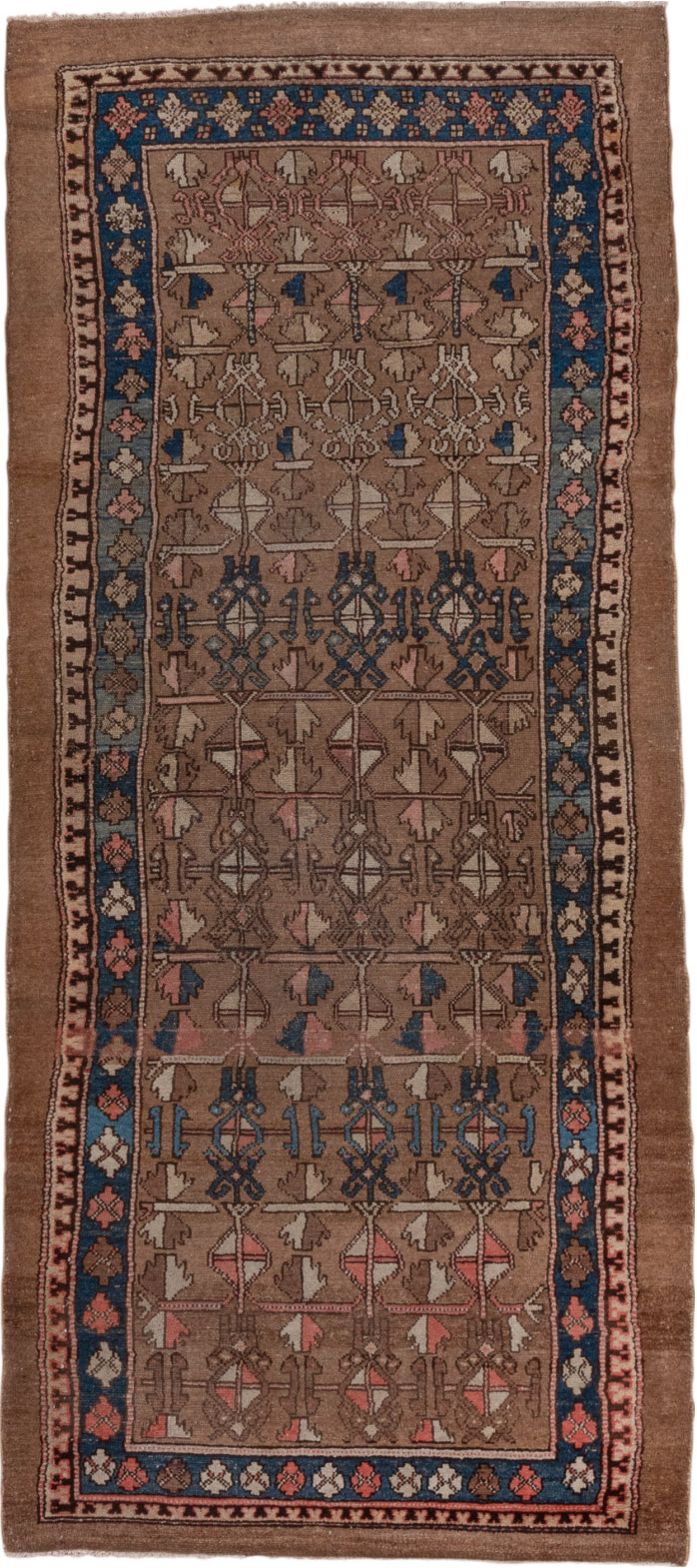 3' x 8' one-of-a-kind handmade vintage Cam Hamadan runner rug. Color palette: black, blue, brown, charcoal, gray, pink, red