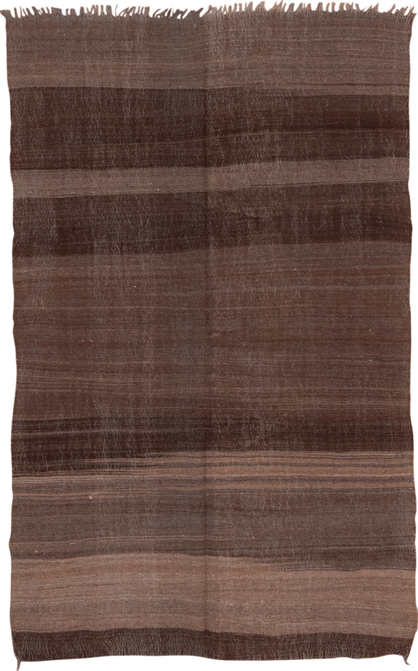 4' x 6' one-of-a-kind handmade vintage small size rug. Color palette: brown, gray, pink, light gray, off-white, white, snow