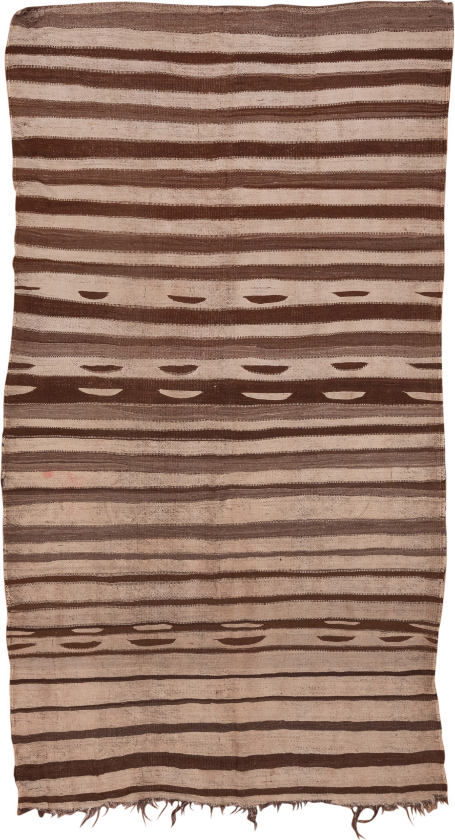 5' x 11' one-of-a-kind handmade vintage Kilim runner rug. Color palette: brown, gray, light gray, off-white, pink, redwood