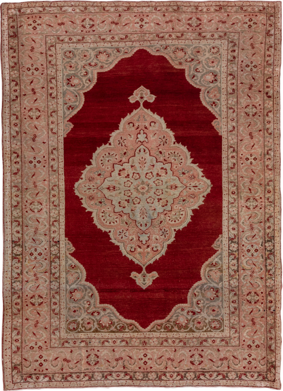 4' x 6' one-of-a-kind handmade vintage Sivas small size rug. Color palette: brown, gray, light gray, pink, red