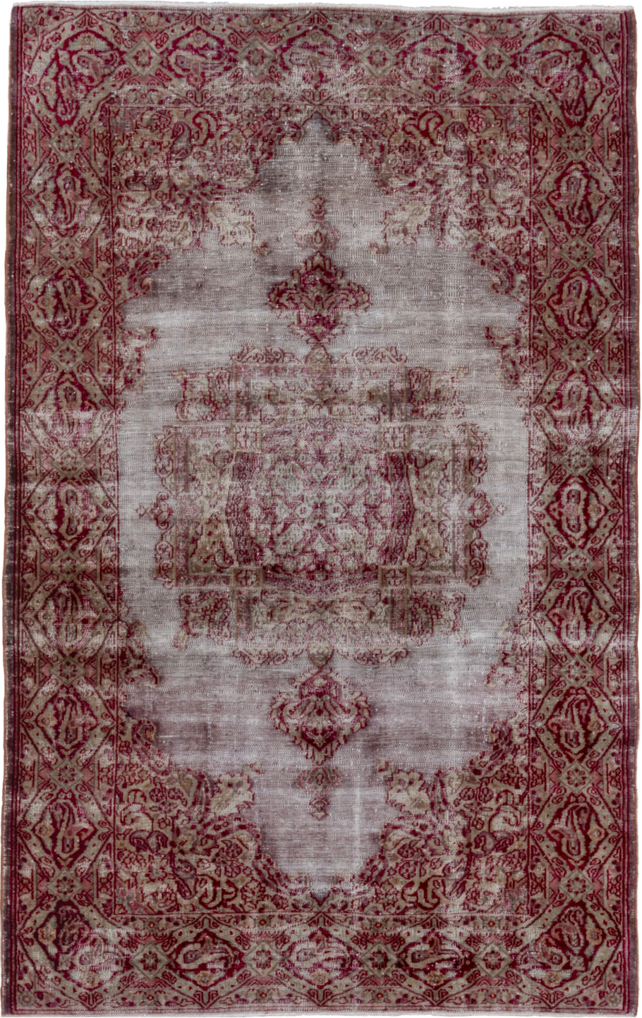 3' x 5' one-of-a-kind handmade vintage Sivas small size rug. Color palette: brown, red, pink, gray, light gray, silver