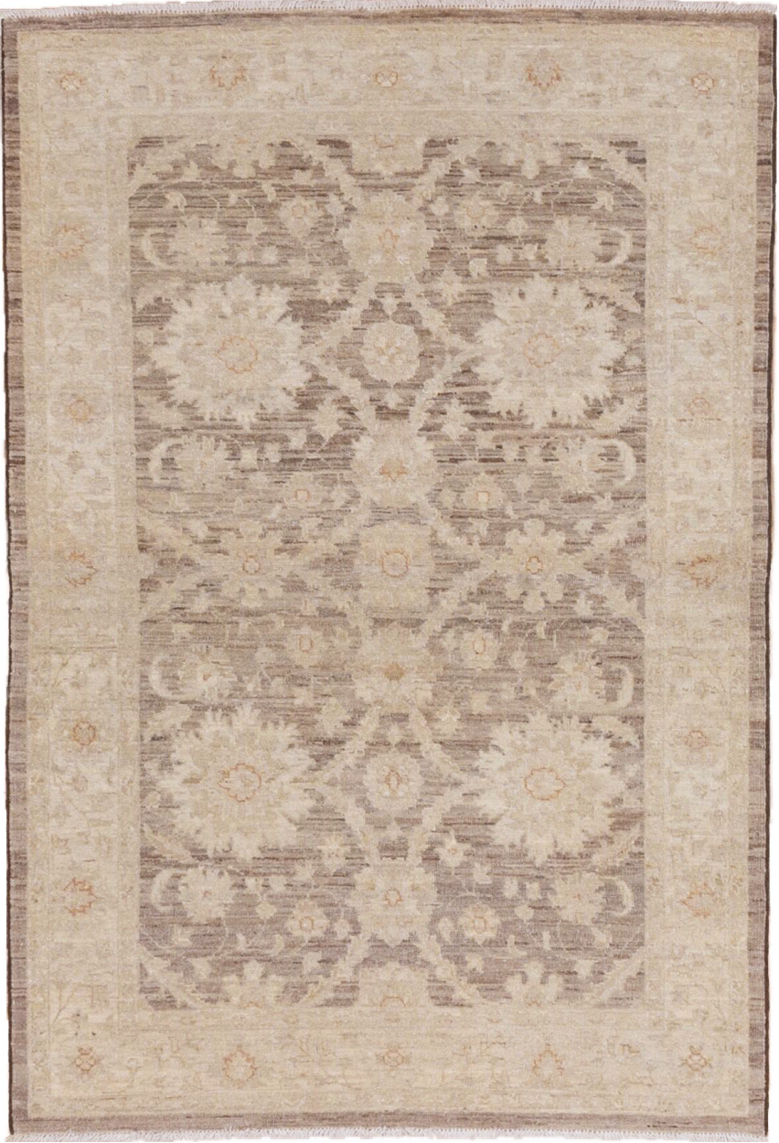 4' x 5' one-of-a-kind handmade vintage Sivas small size rug. Color palette: brown, gray, light gray, off-white, orange, pink