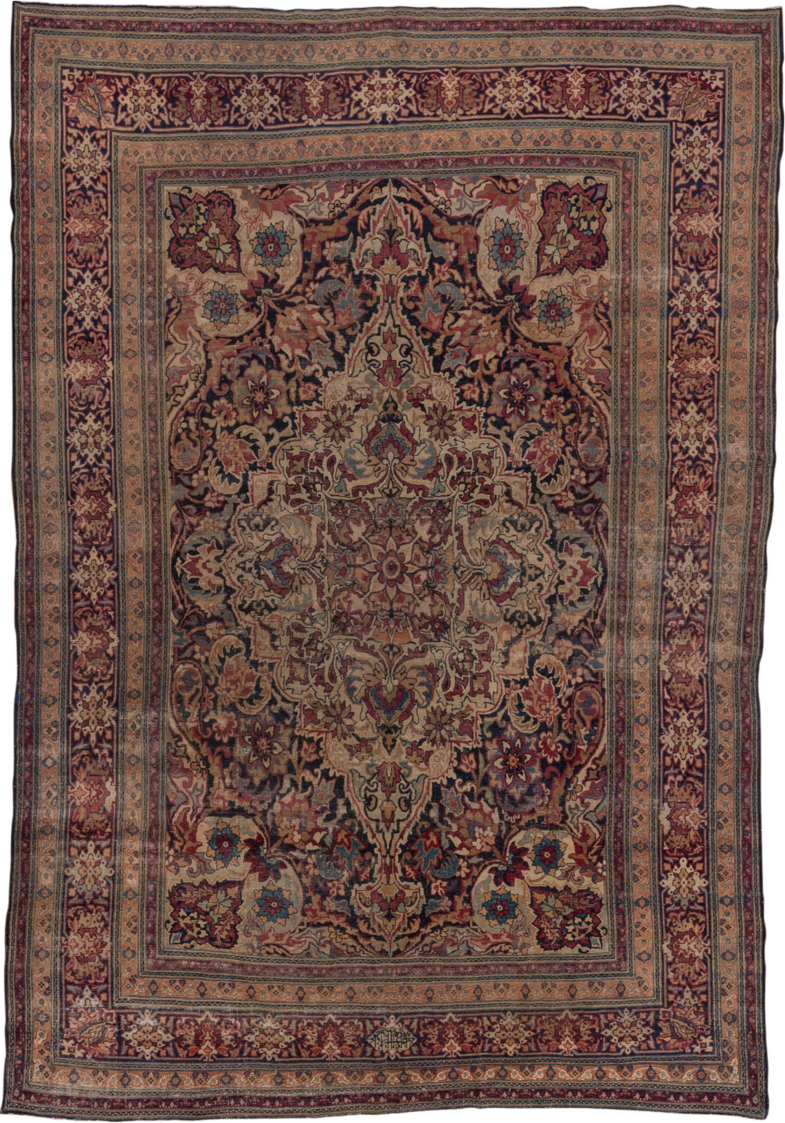 8' x 11' one-of-a-kind handmade vintage Lavar large size rug. Color palette: black, brown, charcoal, gray, light gray, pink