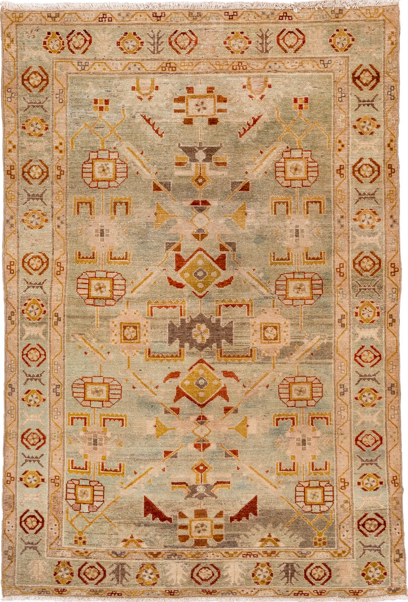 4' x 6' one-of-a-kind handmade vintage Malayer small size rug. Color palette: brown, orange, off-white, tan