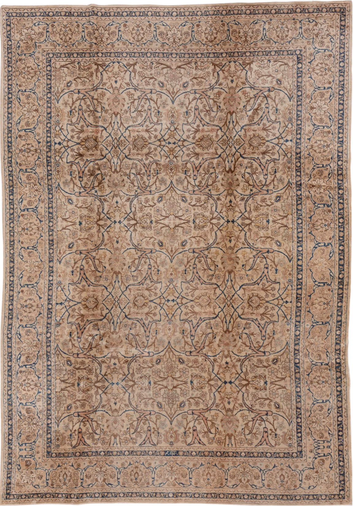 6' x 9' one-of-a-kind handmade vintage Tabriz medium size rug. Color palette: black, blue, brown, dim gray, gray, pink
