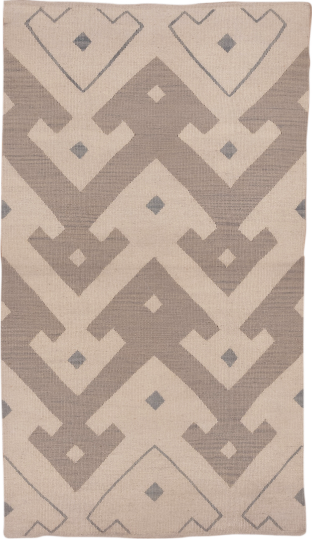 3' x 5' one-of-a-kind handmade vintage Kilim small size rug. Color palette: brown, dim gray, gainsboro, gray, light gray